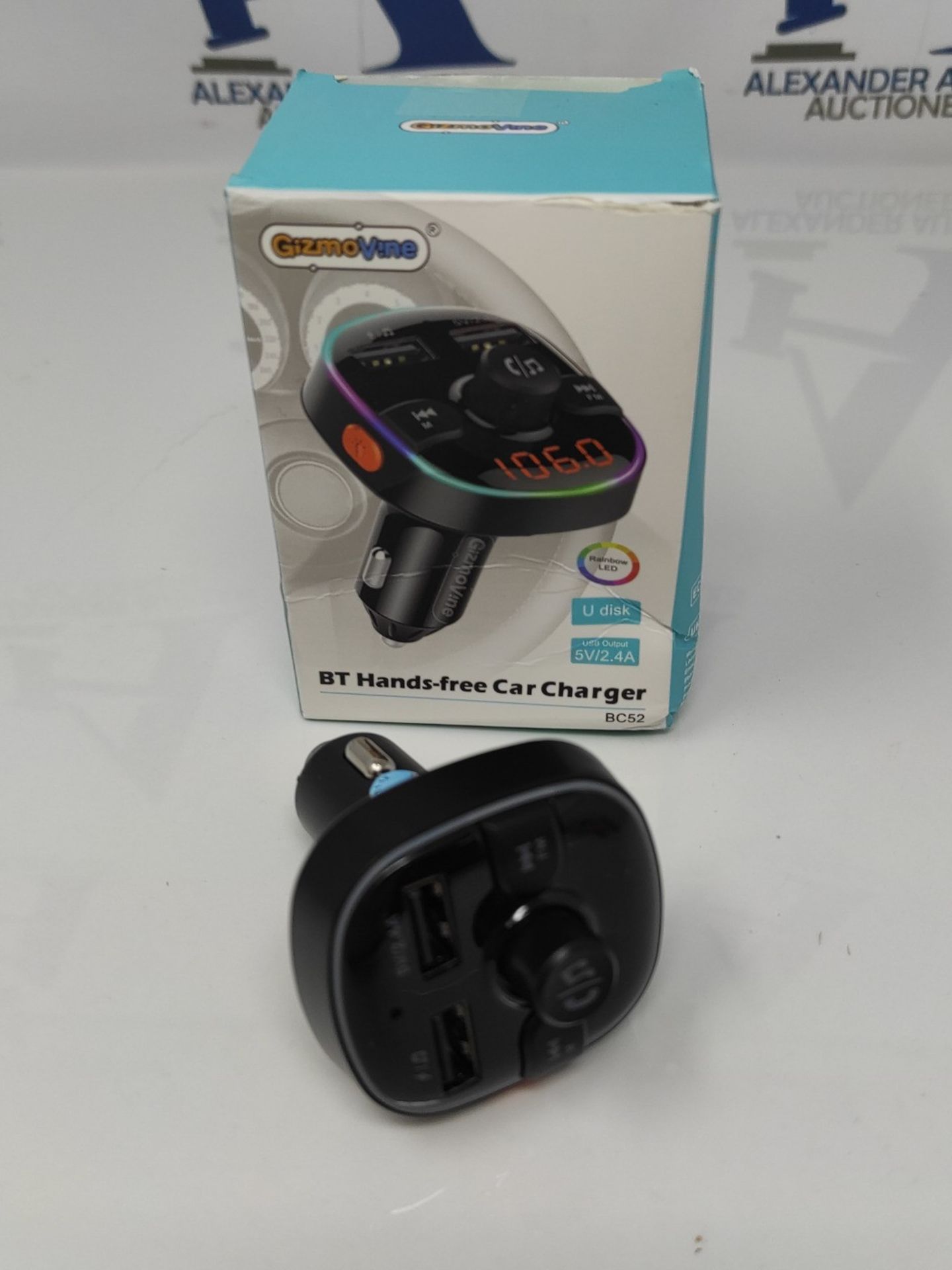 Bluetooth FM Transmitter for Car, Cigarette Lighter Adapter, 2 USB Ports 5V/2.4A, Jack - Image 2 of 3