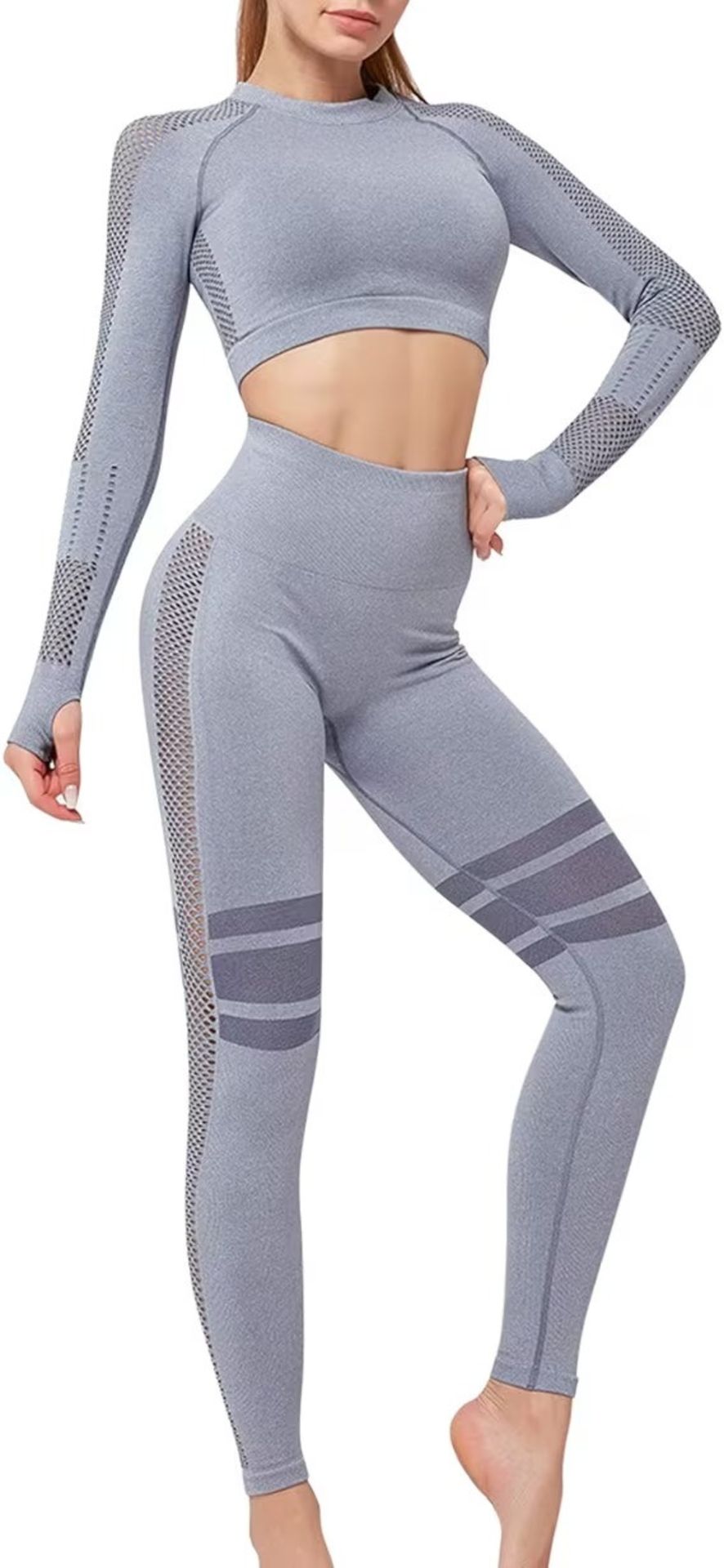 BRAND NEW Sport Outfit Set for Women Hollow-Out Crop Top + High Waist Fitness Legging
