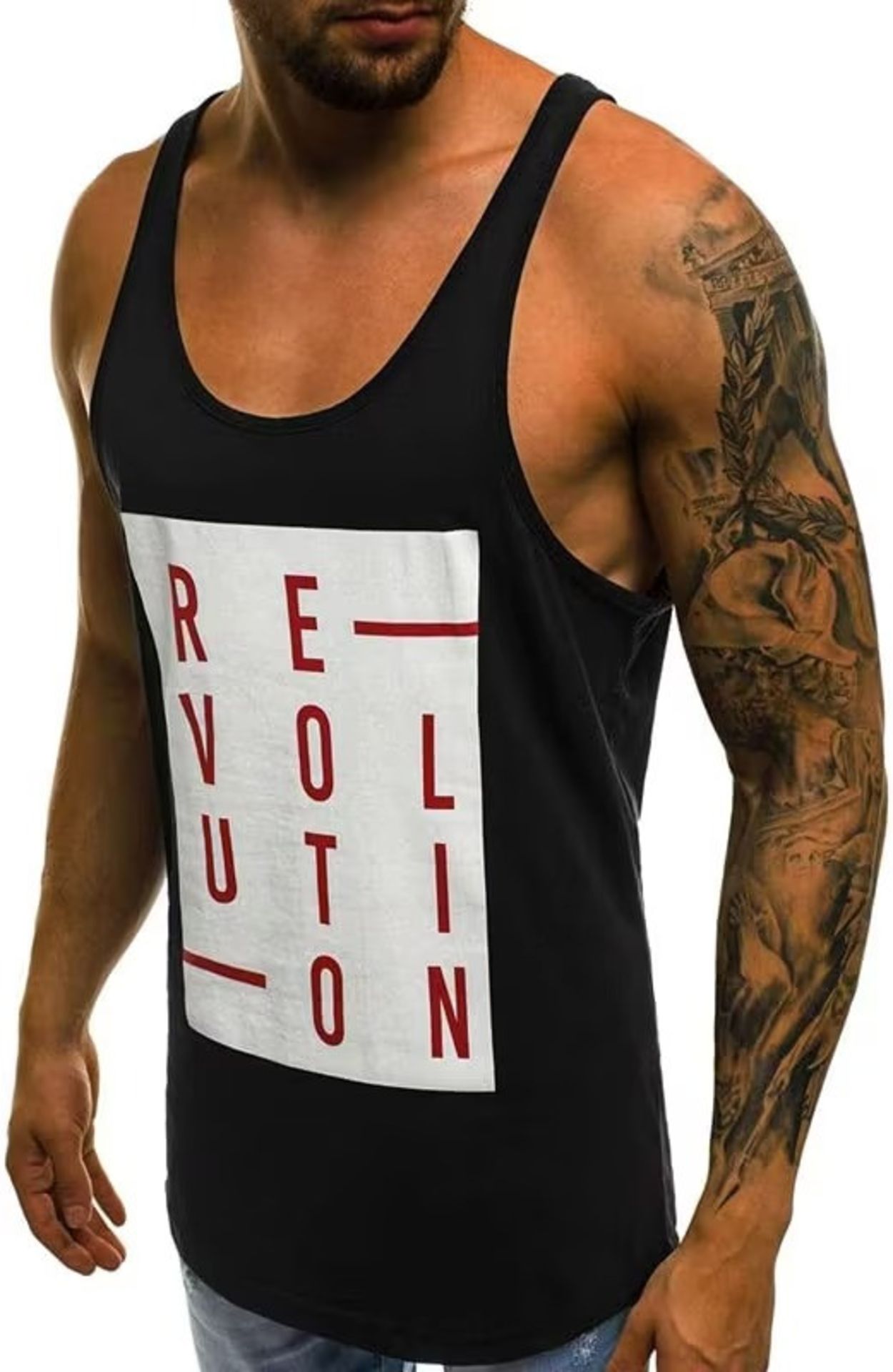 [NEW] Men's Stringer Tank Tops Print Cotton Sleevele Gym Workout Bodybuilding Fitness