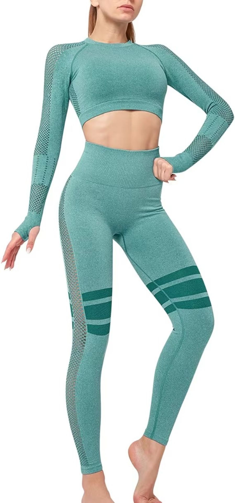 BRAND NEW Sport Outfit Set for Women Hollow-Out Crop Top + High Waist Fitness Legging