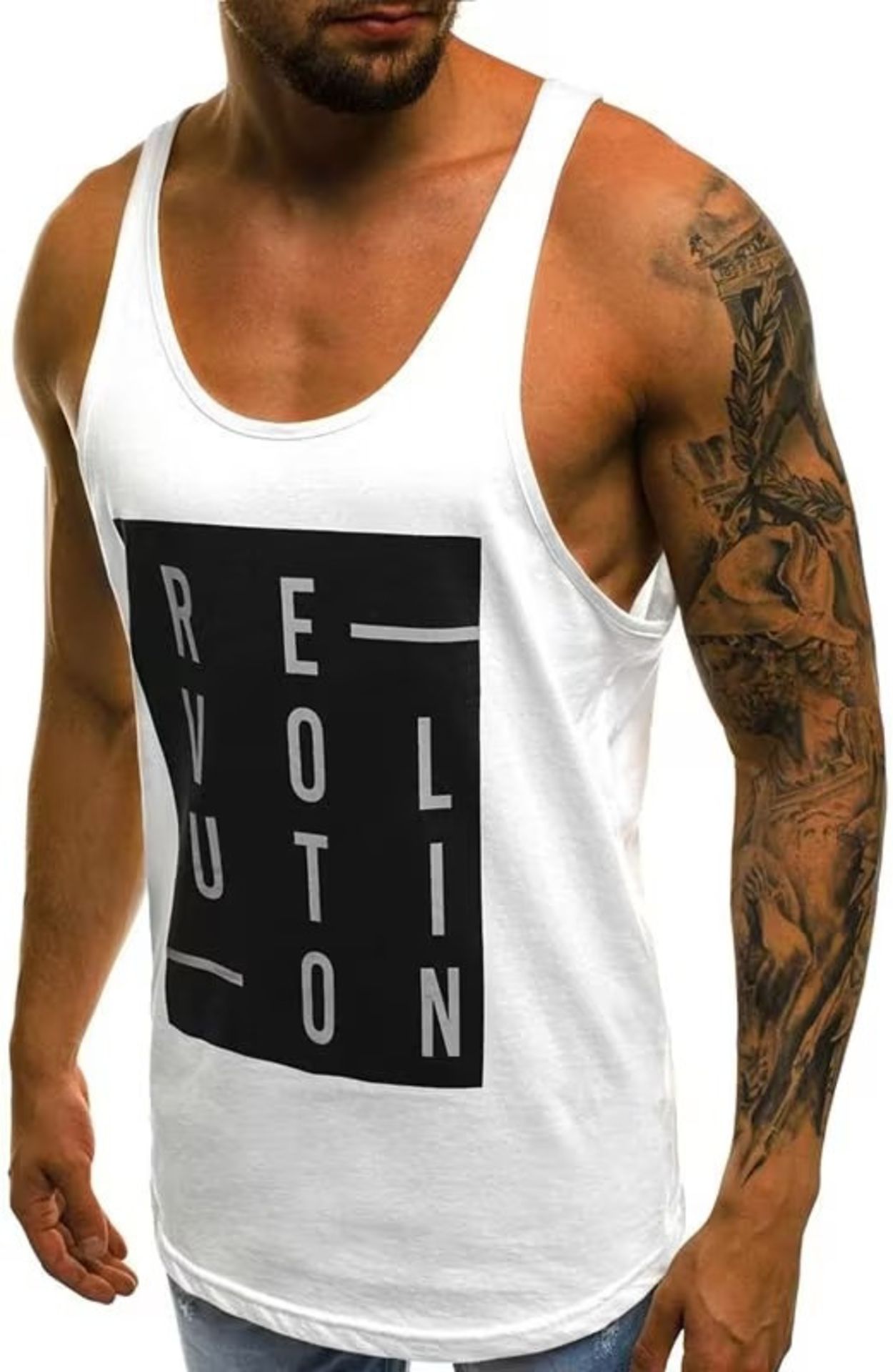 [NEW] Men's Stringer Tank Tops Print Cotton Sleevele Gym Workout Bodybuilding Fitness - Image 2 of 2