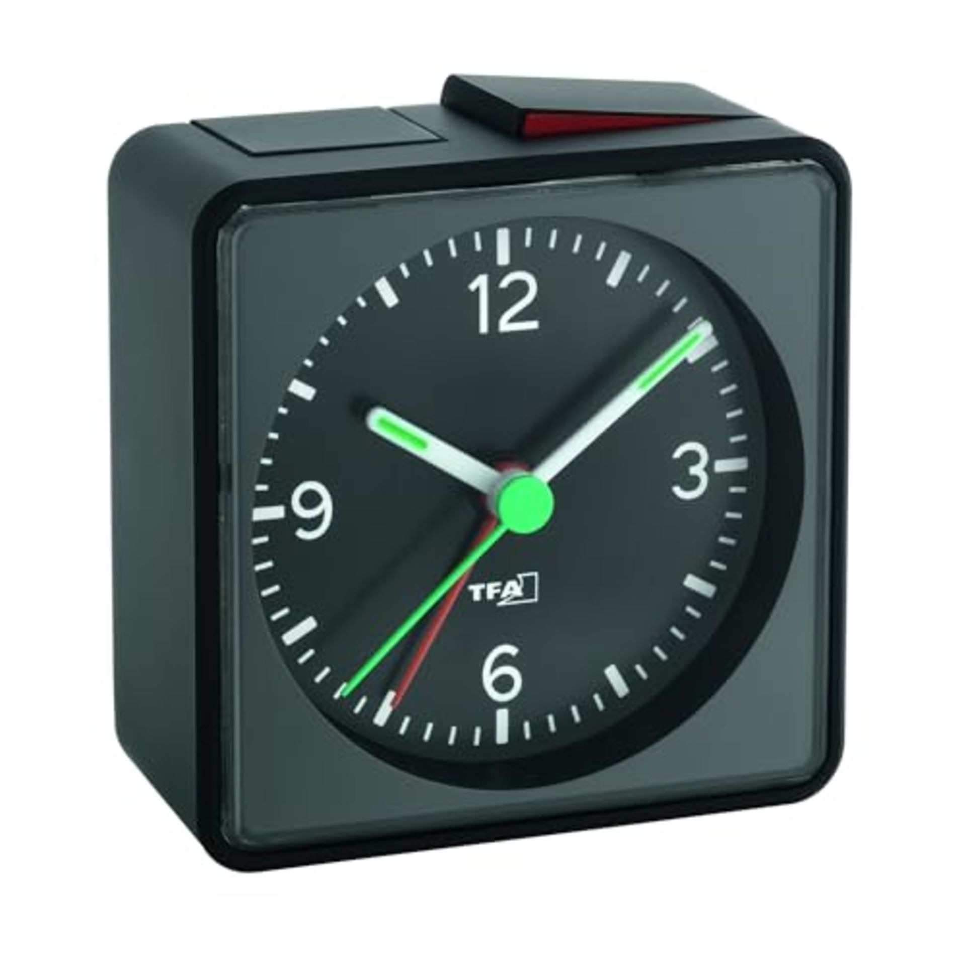 TFA Dostmann PUSH Analog Alarm Clock, Plastic, Black, (L) 70 x (W) 37 x (H) 70 mm