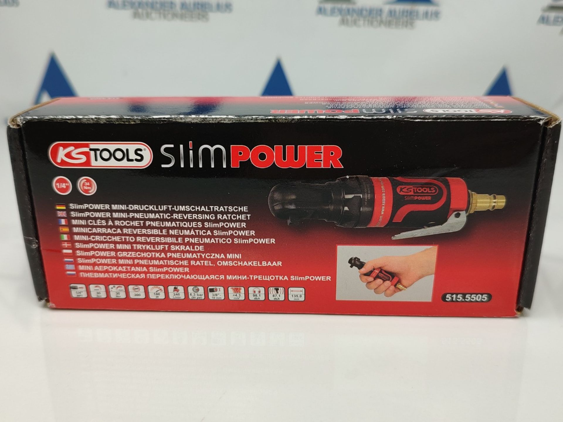 RRP £132.00 KS Tools SlimPower 515.5505 Mini Compressed Air Ratchet 1/4 Inch I Reversible Ratchet - Image 2 of 3