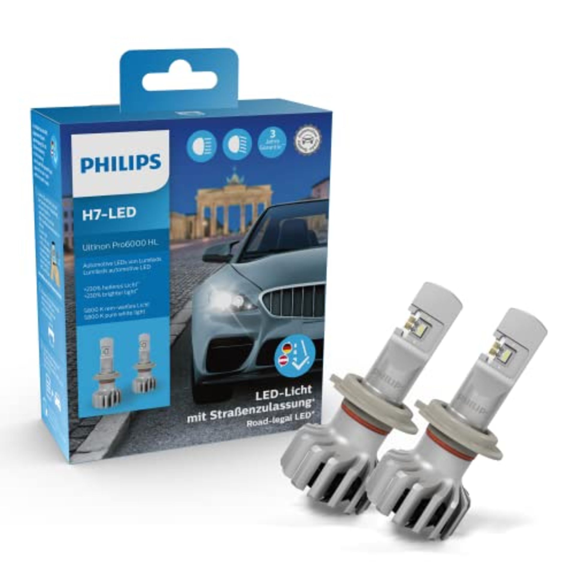 RRP £92.00 Philips Ultinon Pro6000 H7-LED headlamp bulb with road approval, 230% brighter light