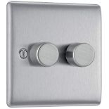 BG Electrical Double Dimmer Intelligent Light Switch, Brushed Steel, 2-Way