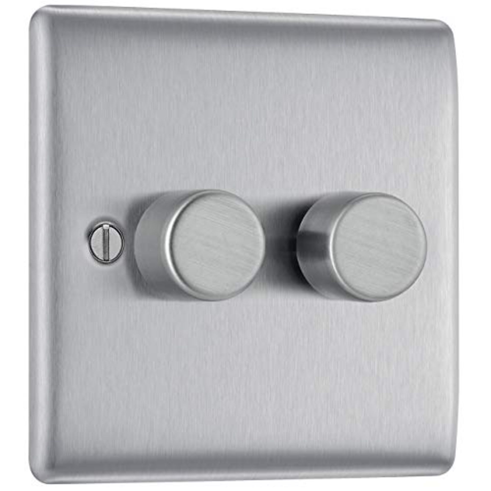 BG Electrical Double Dimmer Intelligent Light Switch, Brushed Steel, 2-Way