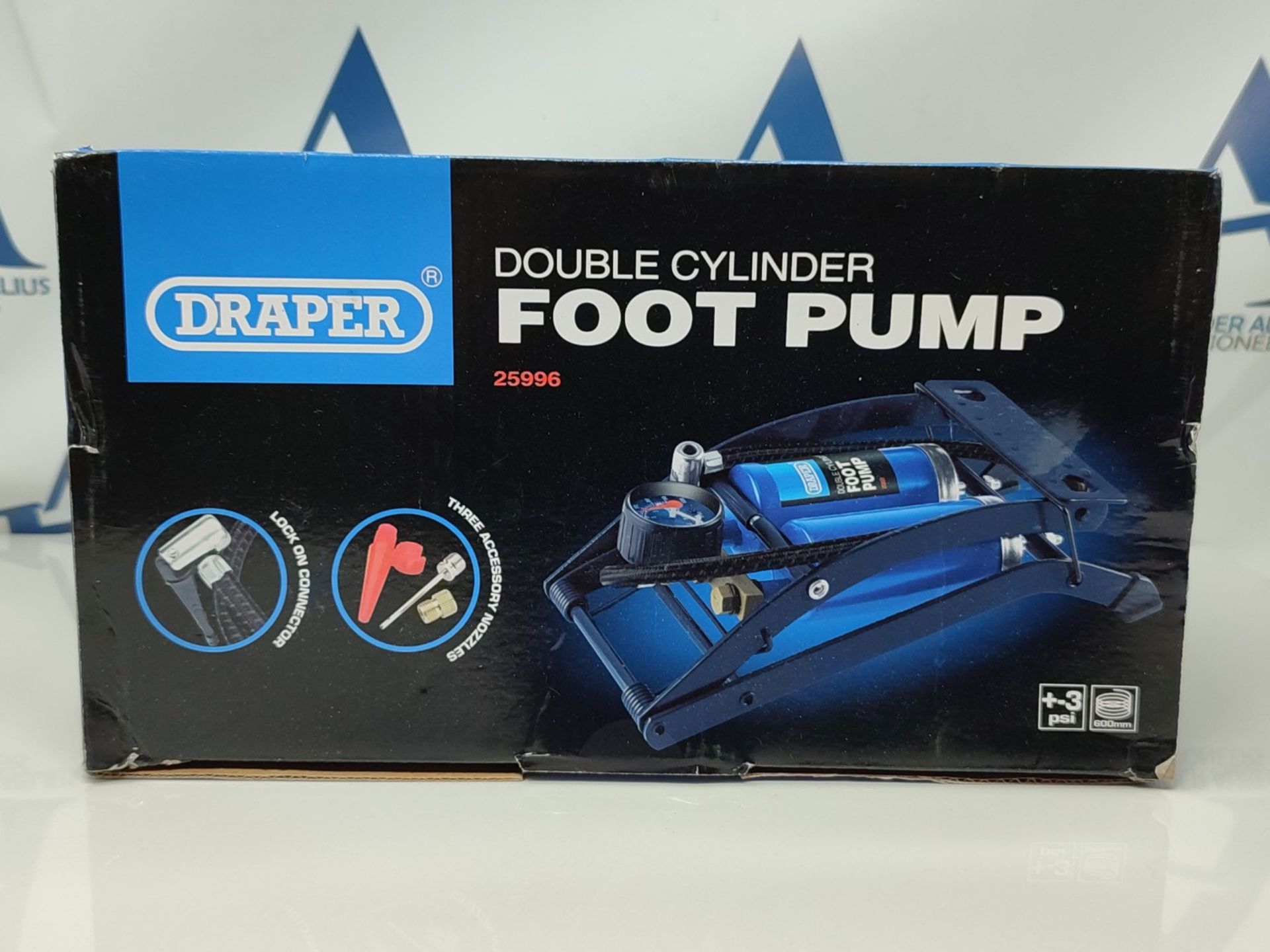 Draper Double-Cylinder Foot Pump with Pressure Gauge & Accessories - 25996 - Manual In - Image 2 of 3