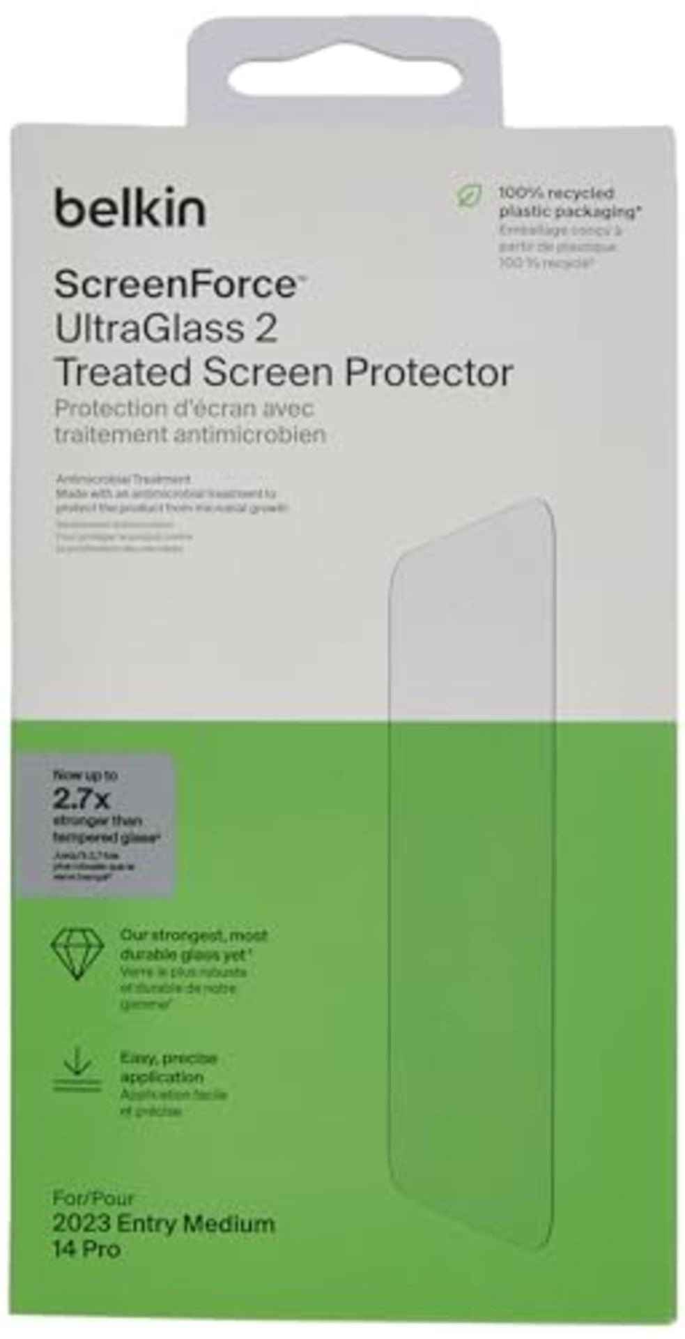 Belkin ScreenForce UltraGlass 2 iPhone 14 Pro Screen Protector, Scratch-Resistant, 9H