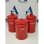 Tea Coffee and Sugar Large Storage Pots Ceramic Red Set of 3