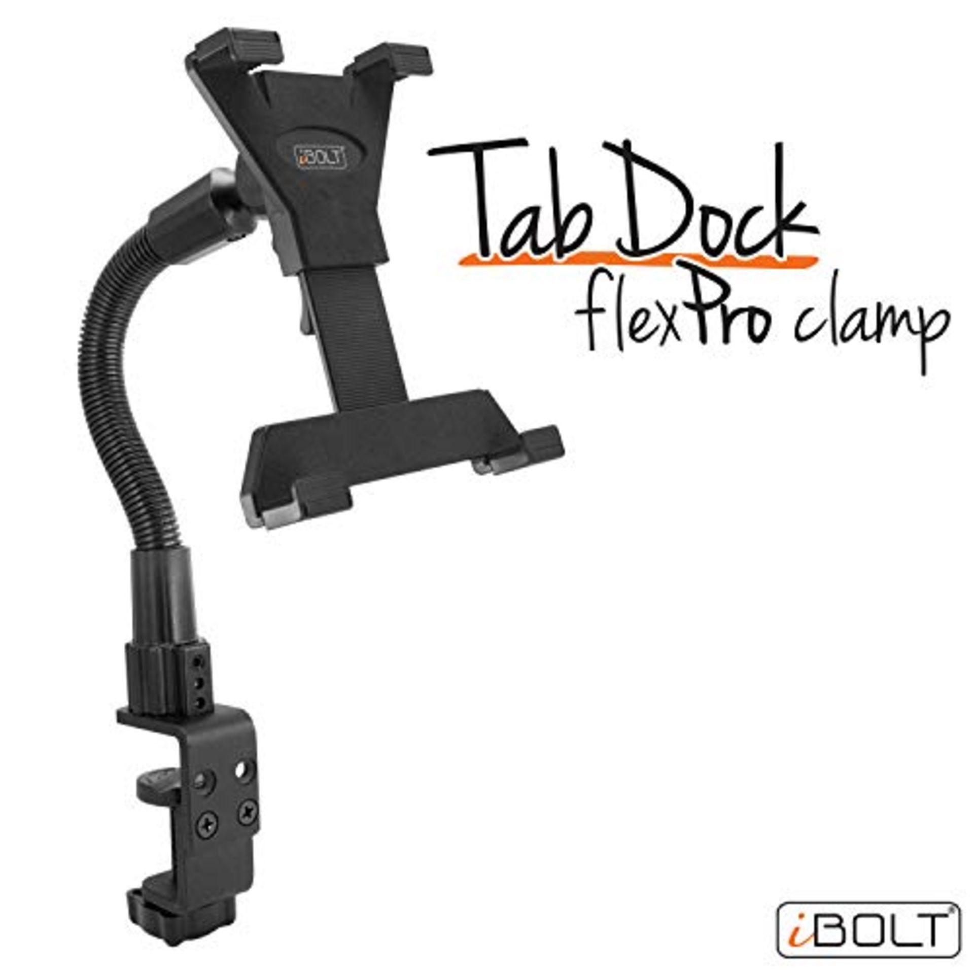 iBOLT TabDock FlexPro Clamp- Heavy Duty C-Clamp mount for all 7" - 10" tablets (iPad,