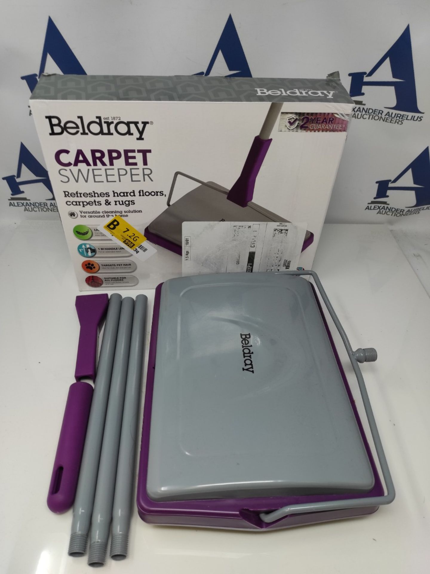 Beldray LA024855PURWK2 Carpet Sweeper - Manual Floor Cleaner, Roller for Carpet Cleani - Image 2 of 2