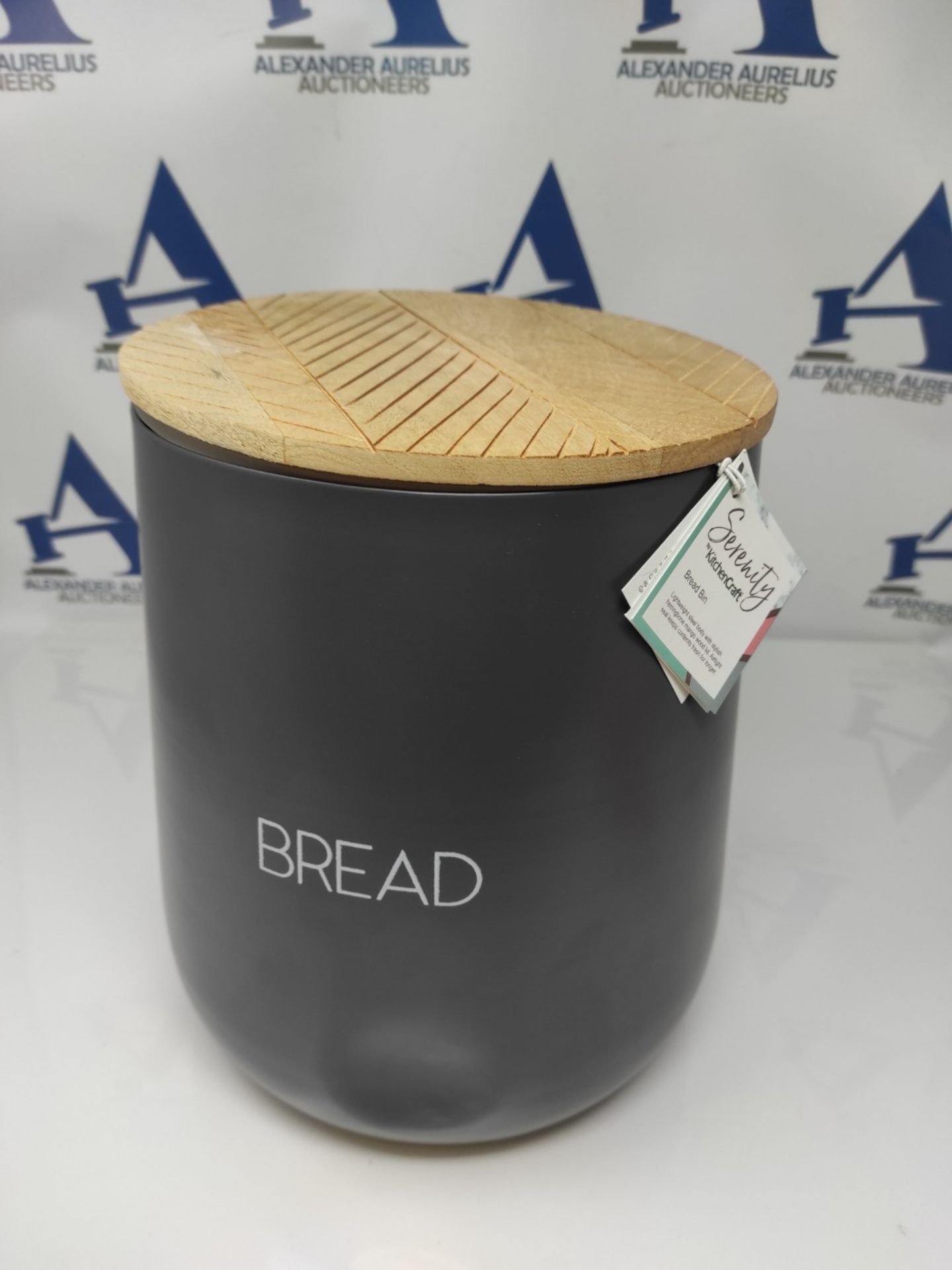 KitchenCraft Serenity Bread Bin with Airtight Lid, Iron/Mango Wood, Grey/Brown, 21.5 x - Image 3 of 3