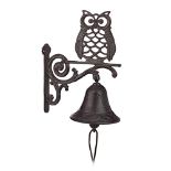 Relaxdays Doorbell Cast Iron, Owl Design, Antique Style, with Cord, Weatherproof, Wall
