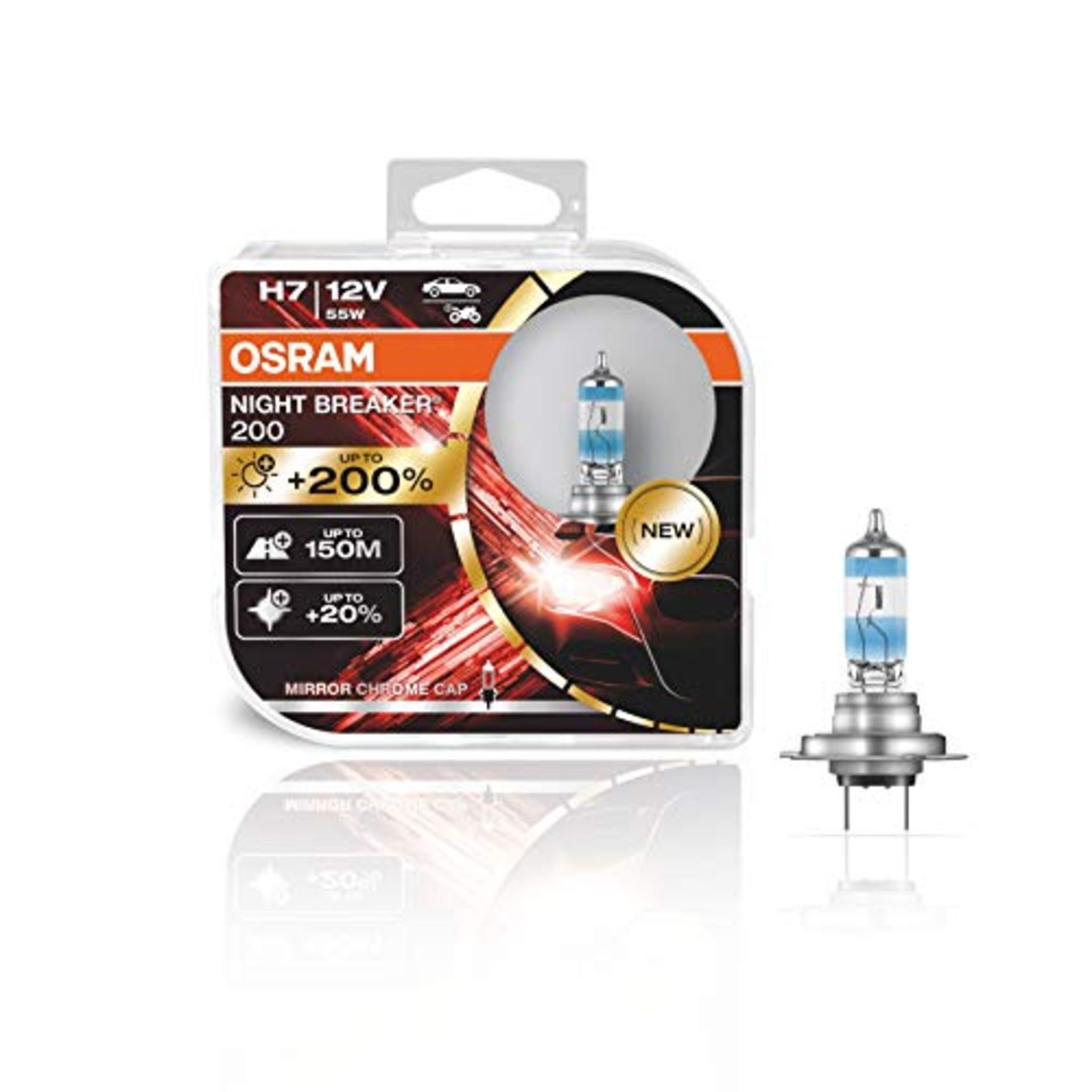 OSRAM NIGHT BREAKER 200, H7, +200% more brightness, halogen headlight lamp, 64210NB200