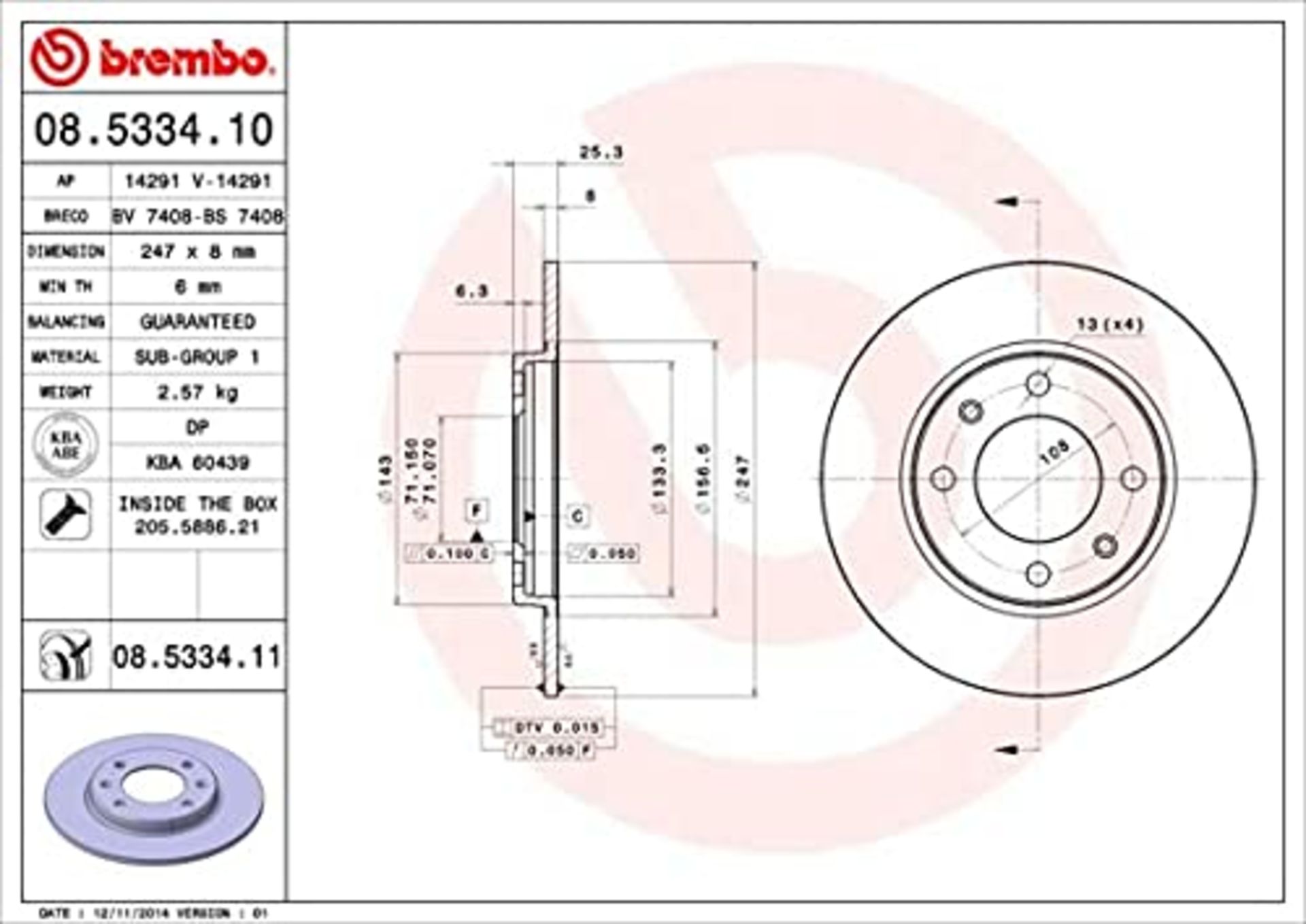 Brembo 08.5334.10 Brake Disc Rotors