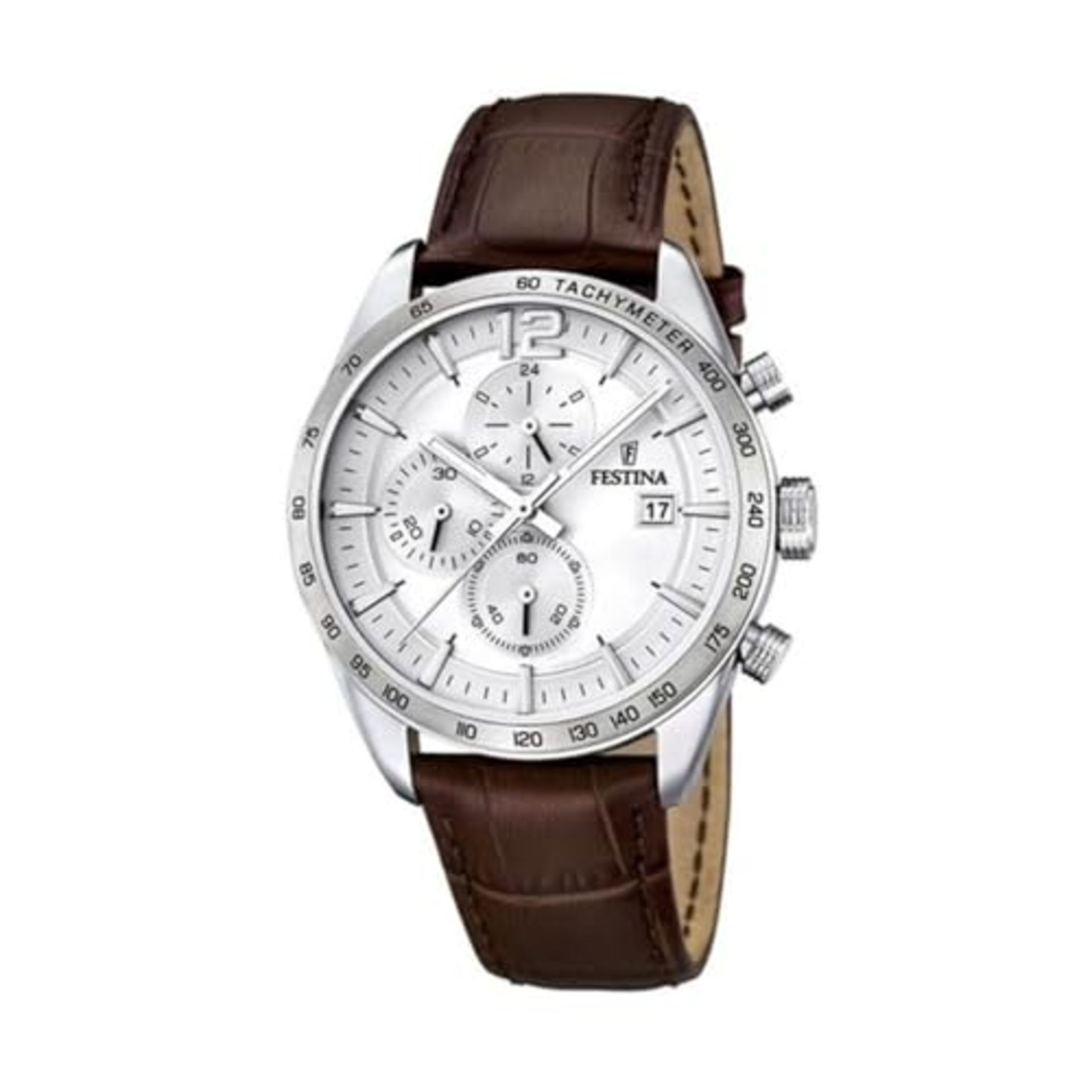 RRP £117.00 Festina Men's Watch F16760/1 Timeless Chronograph Stainless Steel Case 316L Grey Brown