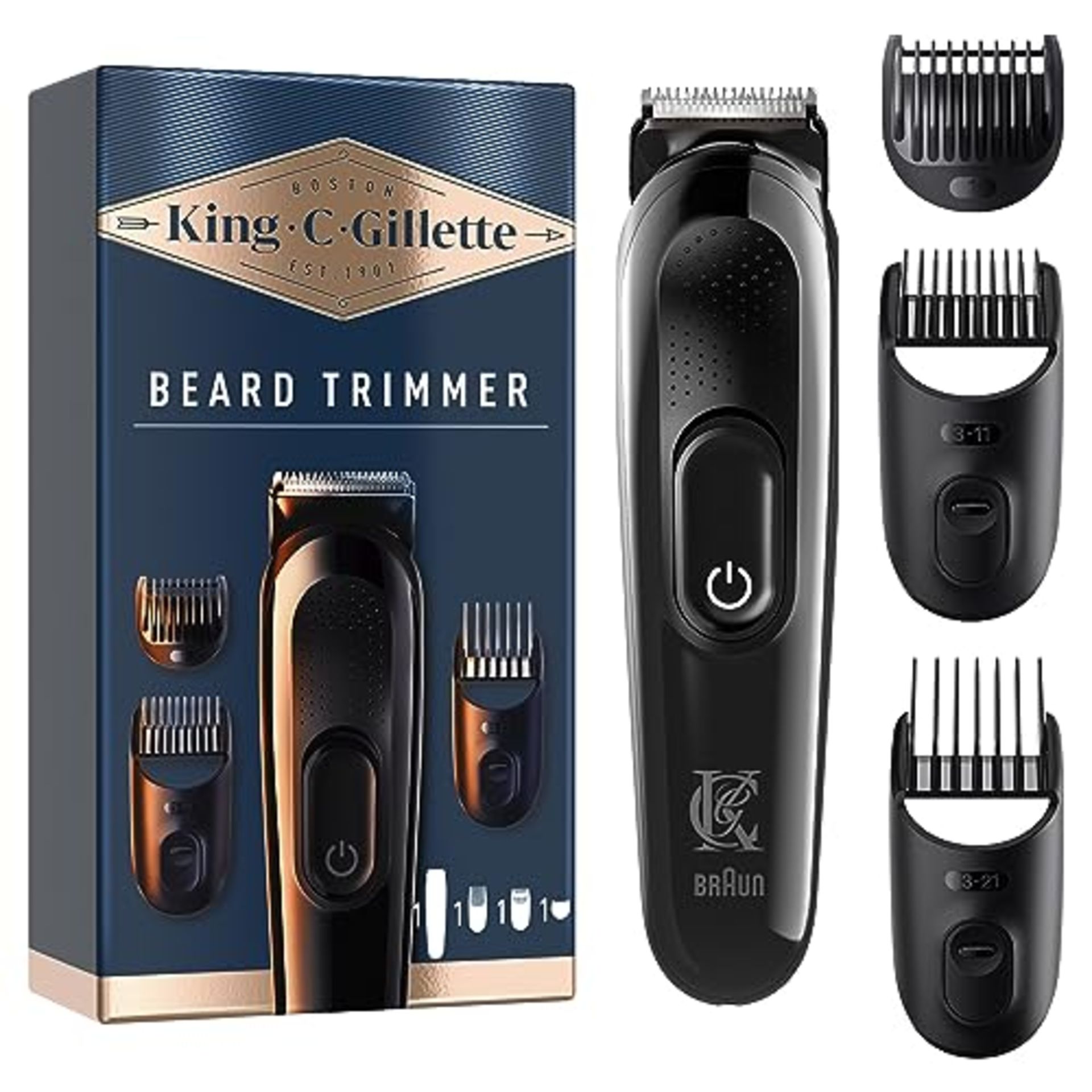 King C. Gillette Men's Beard Trimmer Kit, 1 Head, 3 Adjustable Combs, 1 Brush, 1 Charg