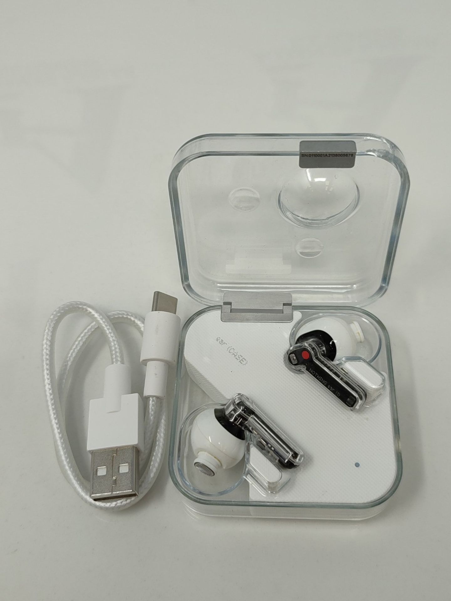 RRP £79.00 Nothing ear (1) - Wireless earphones with Active Noise Cancelling in white color. - Image 2 of 3