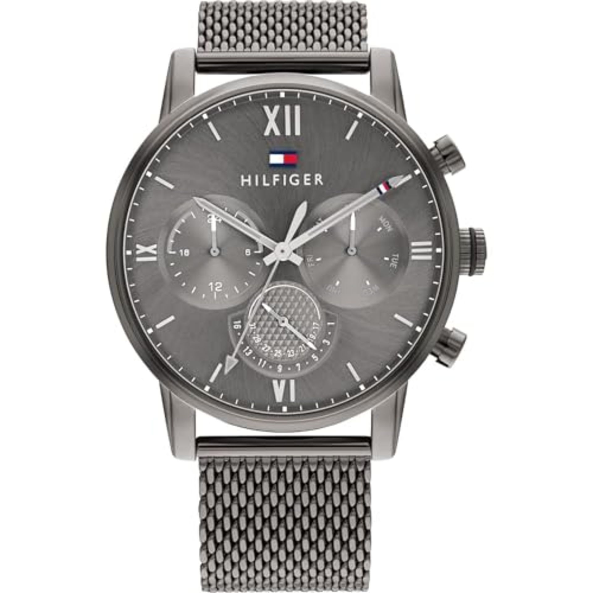 RRP £123.00 Tommy Hilfiger Multi Dial Quartz Watch for Men with Gray Stainless Steel Mesh Link Bra