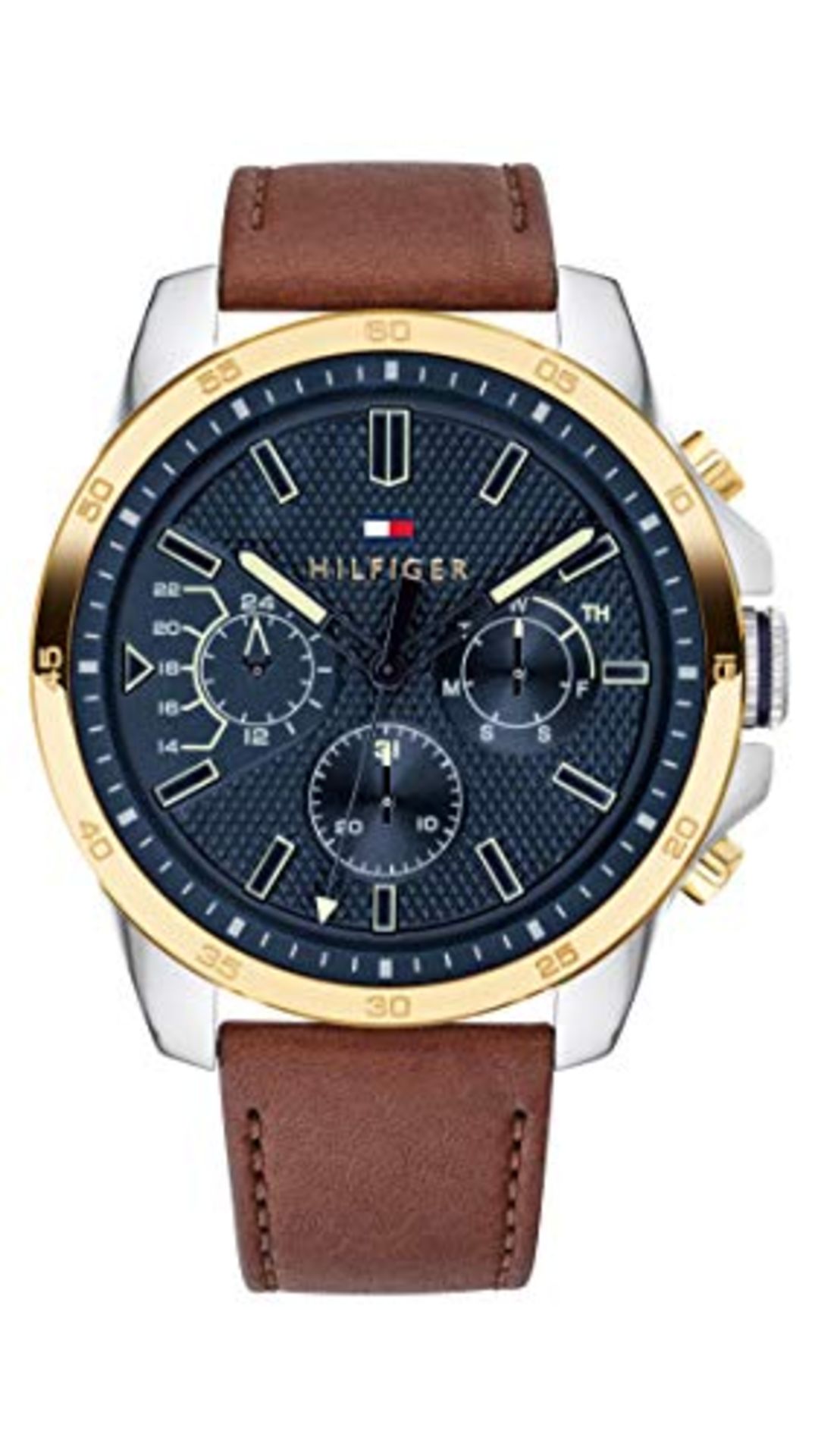 RRP £125.00 Tommy Hilfiger Multi Dial Quartz Watch for Men with Light Brown Leather Strap - 179156