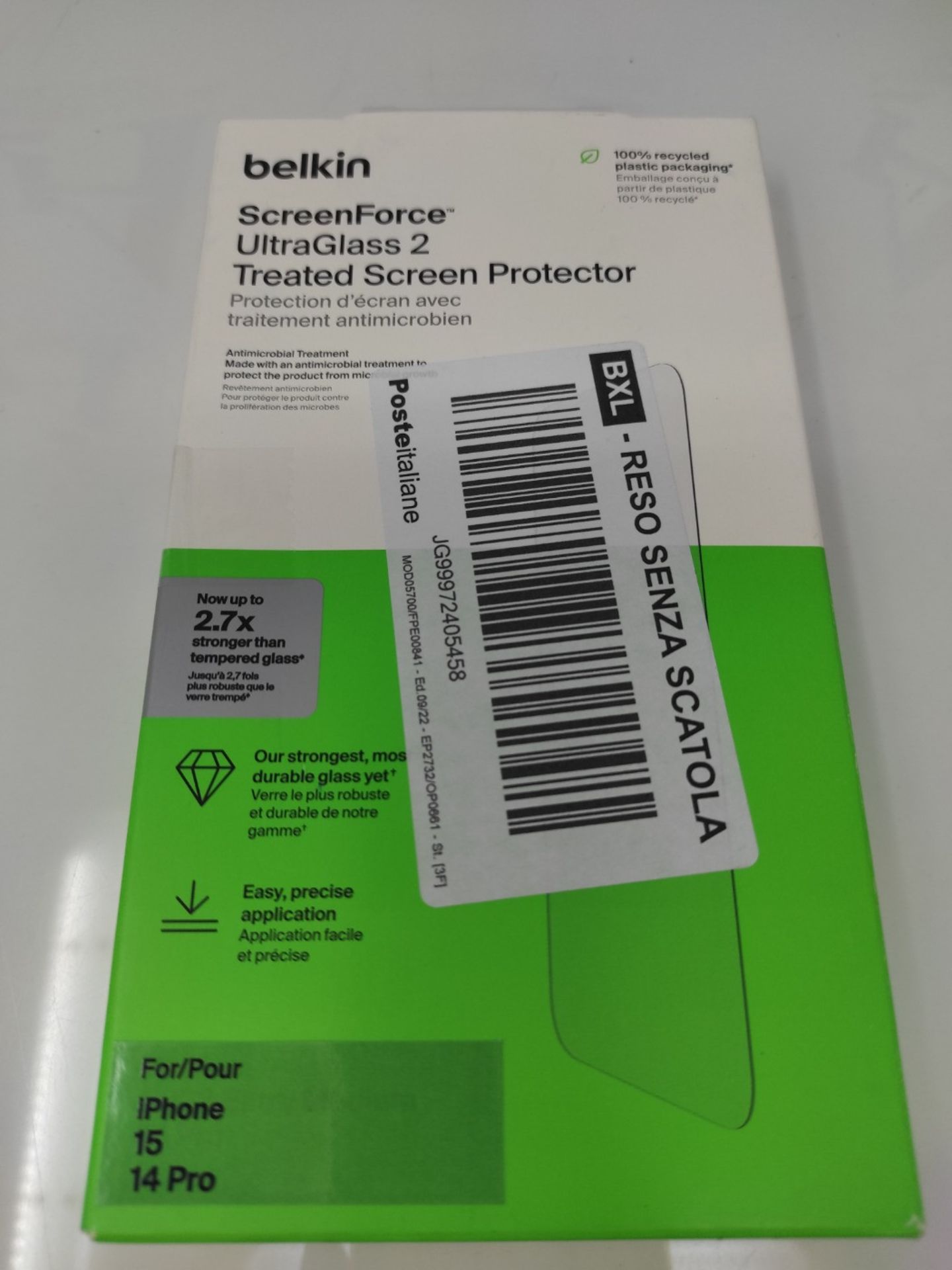 Belkin ScreenForce UltraGlass 2 Antimicrobial Screen Protector, glass for iPhone 15, s - Image 2 of 3