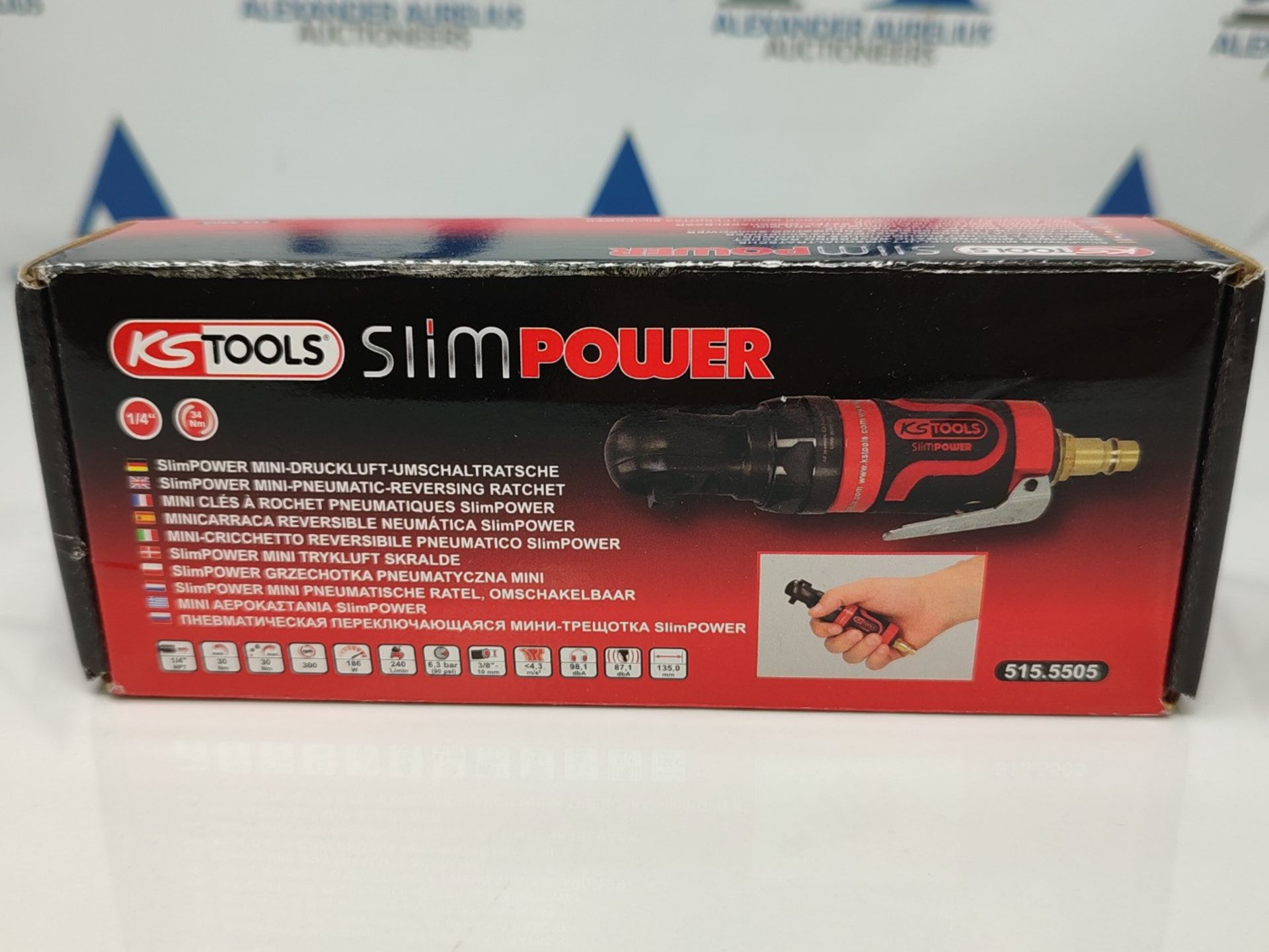 RRP £132.00 KS Tools SlimPower 515.5505 Mini Compressed Air Ratchet 1/4 Inch I Reversible Ratchet - Bild 2 aus 3