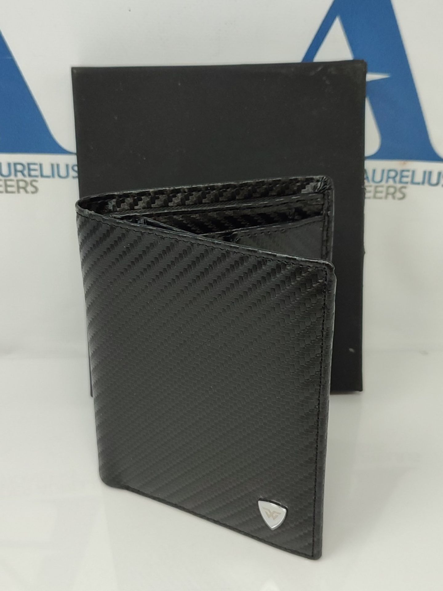 WONSEFOO Men's Carbon Fiber Leather RFID Blocking Wallet with 11 Card Slots | Three Fo - Image 3 of 4