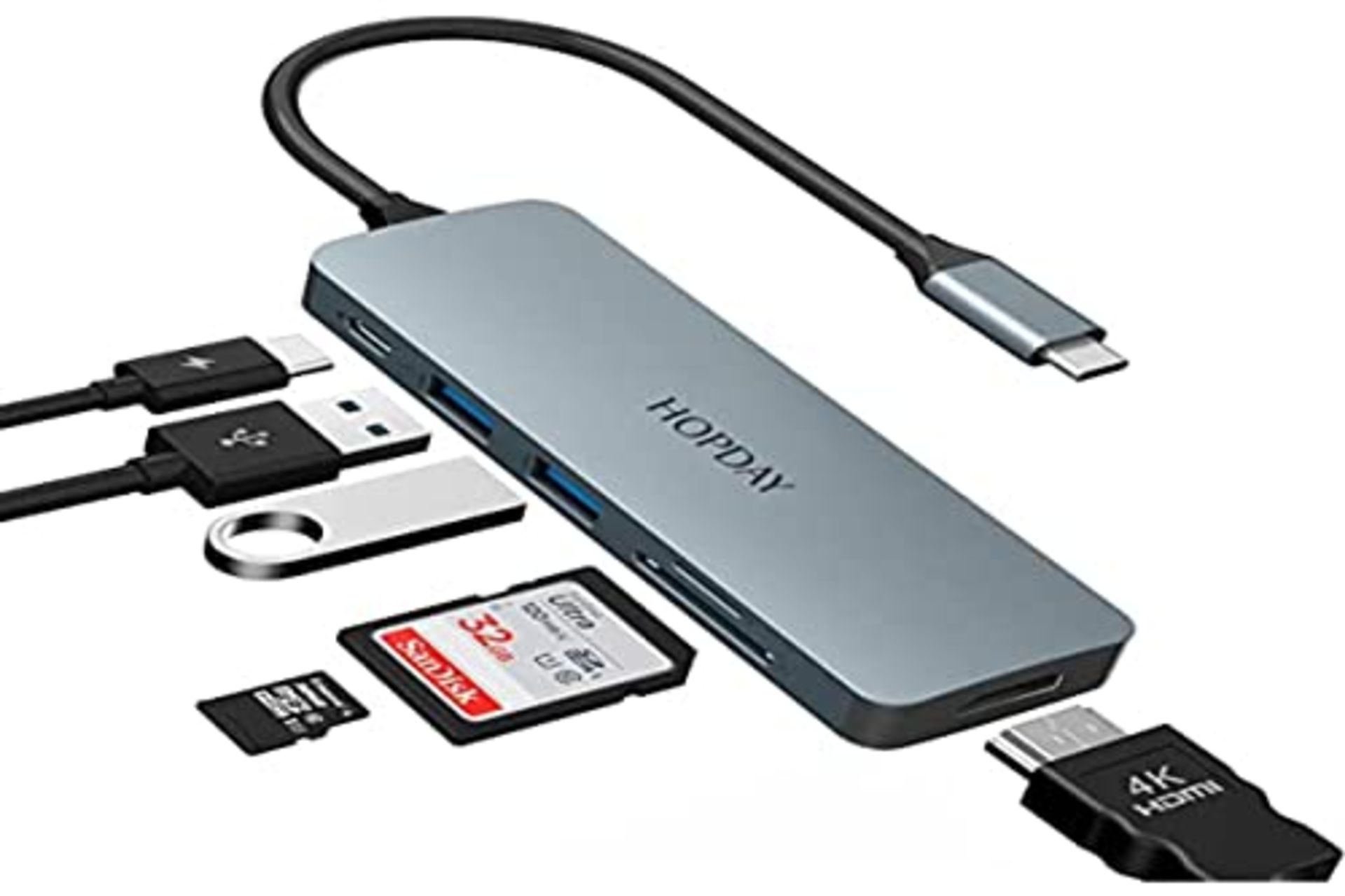 USB C Hub, HOPDAY 6 in 1 Adapter with 4K HDMI, 2 x USB 3.0, SD/TF Card Reader, 100W Ch - Image 4 of 6