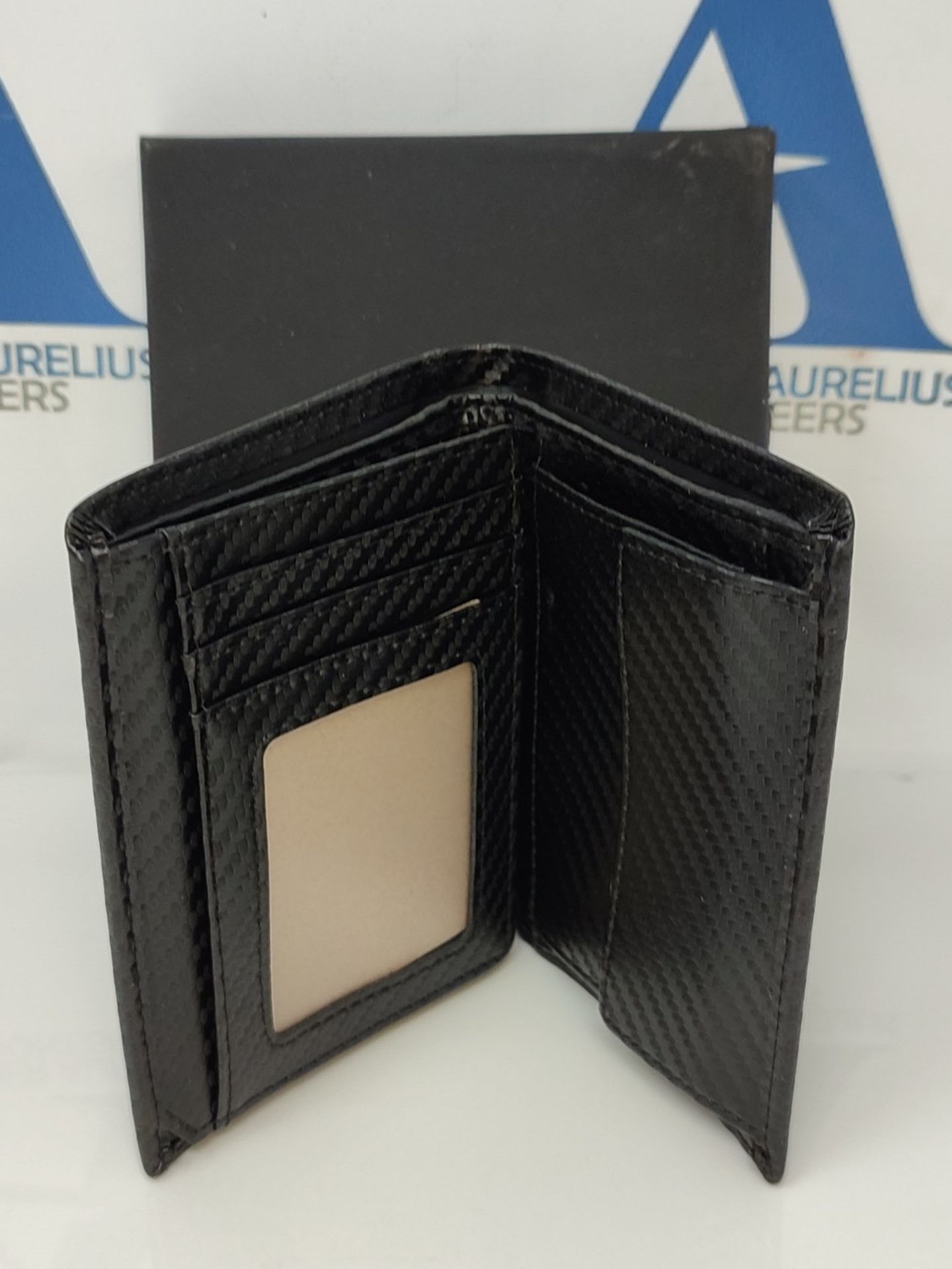 WONSEFOO Men's Carbon Fiber Leather RFID Blocking Wallet with 11 Card Slots | Three Fo - Image 2 of 4