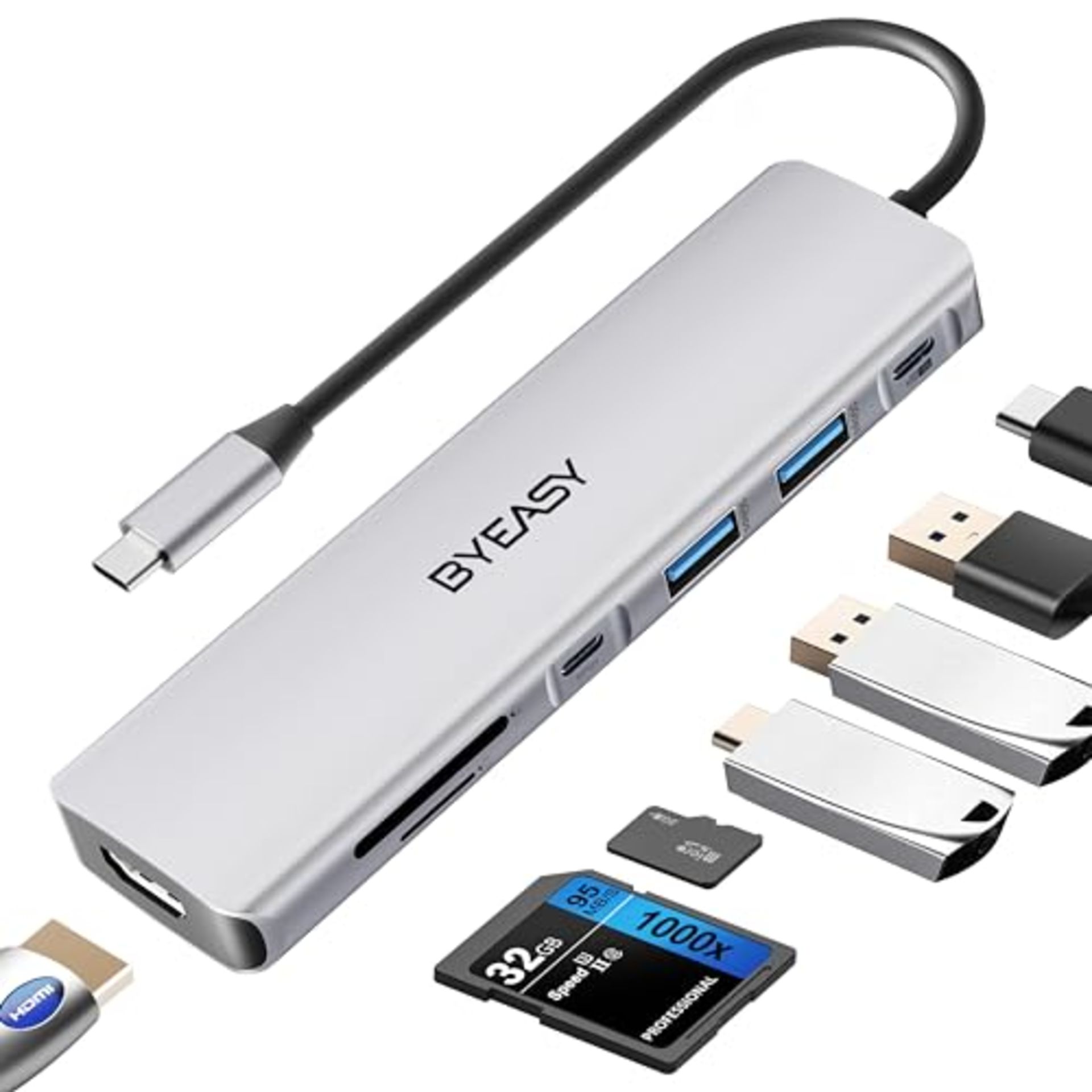 BYEASY USB C Hub, 7 in 1 USB C Splitter with 4K HDMI, SD/TF Card Reader, 100W Power De - Image 4 of 6