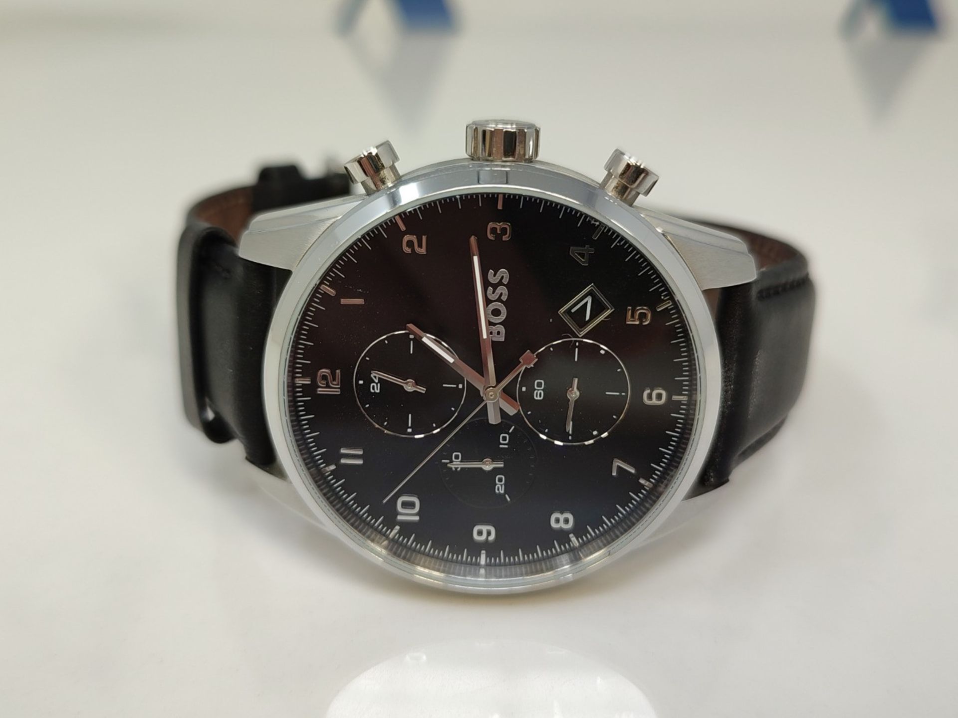RRP £239.00 BOSS Chronograph Quartz Watch for Men with Black Leather Strap - 1513782 - Image 5 of 6