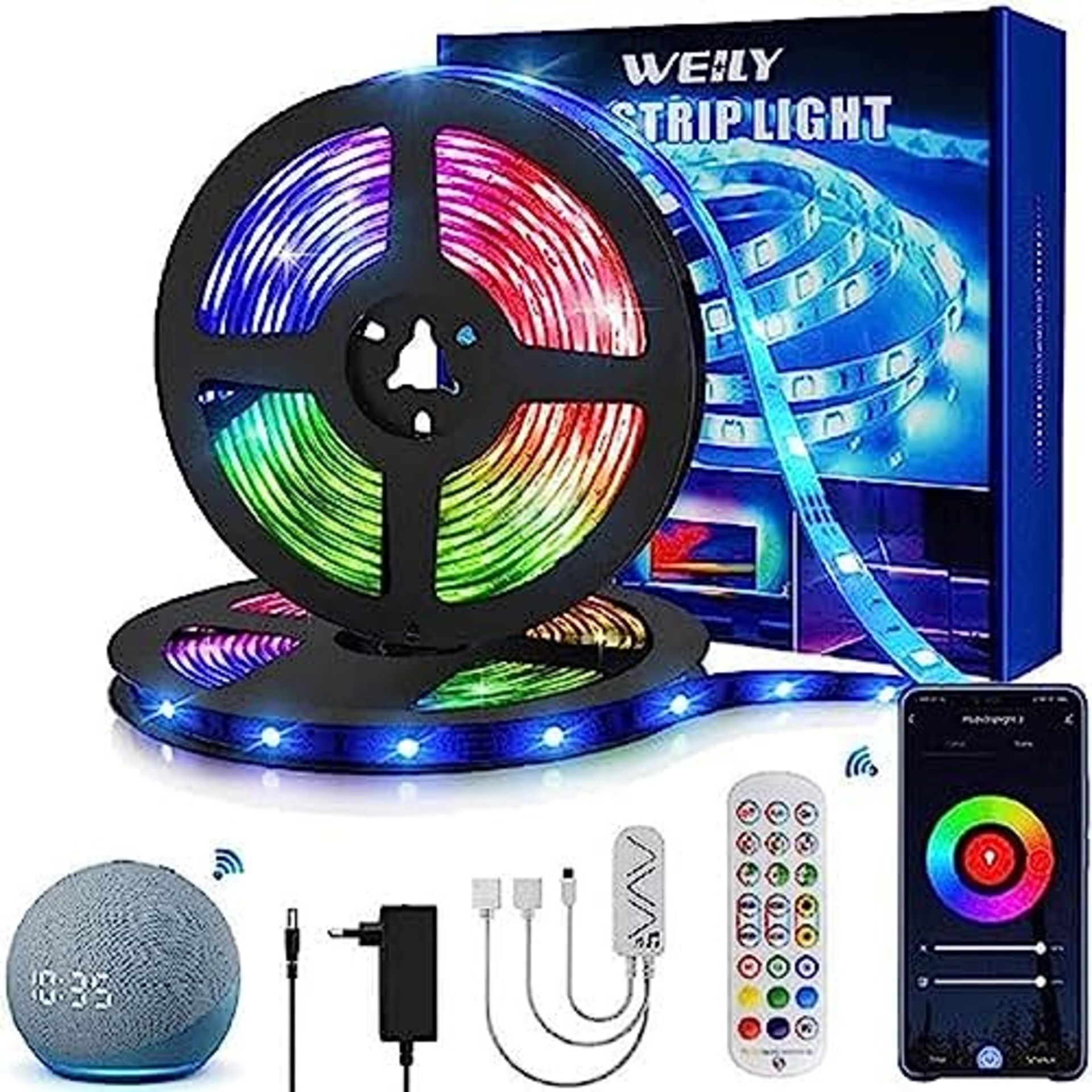 15M LED Strips, WEILY 15M RGB Colorful LED Room Lights Remote Control Music LED Strips