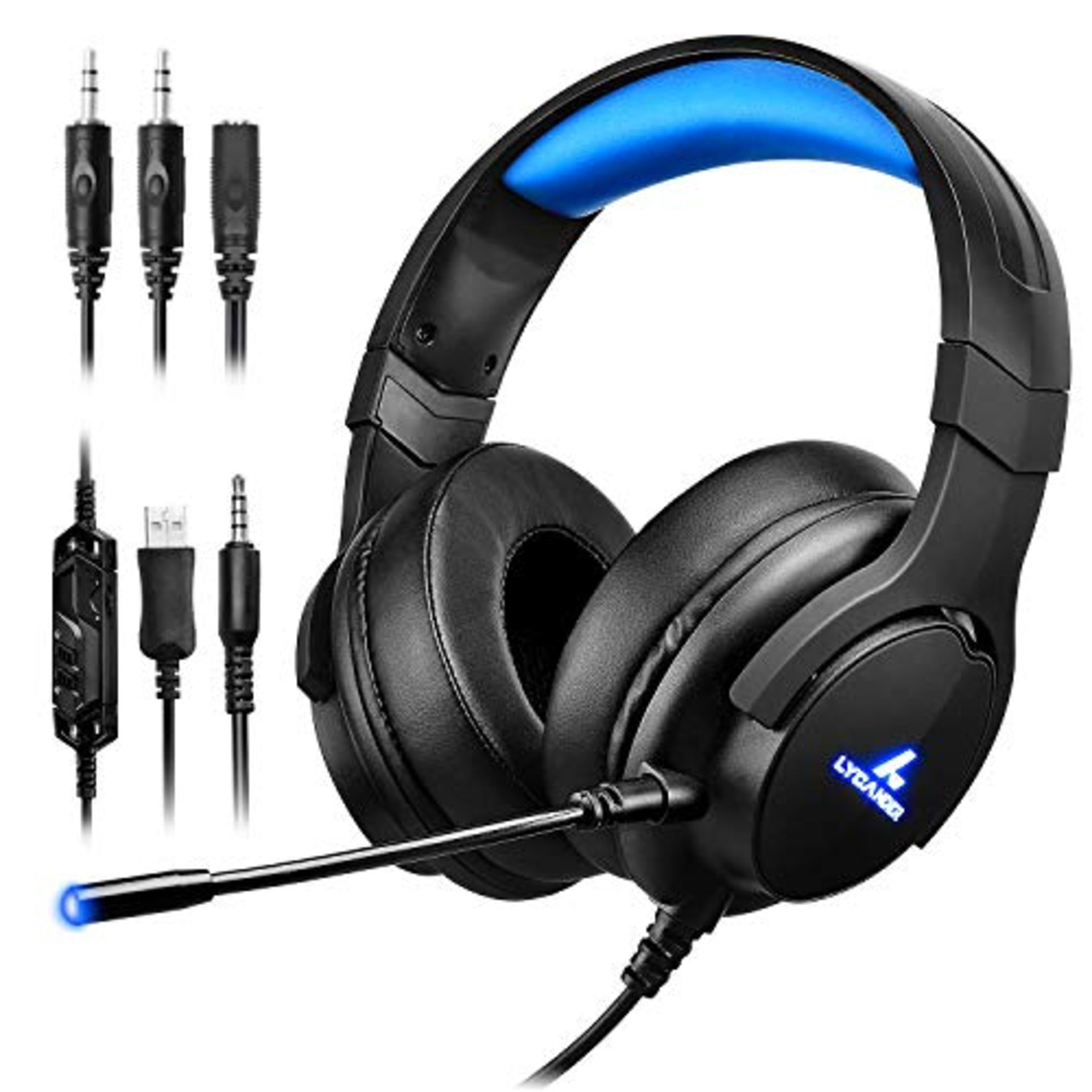 LYCANDER Gaming Headset with microphone and LED lights, 3.5mm input, for PC, PS4, Xbox - Bild 3 aus 4