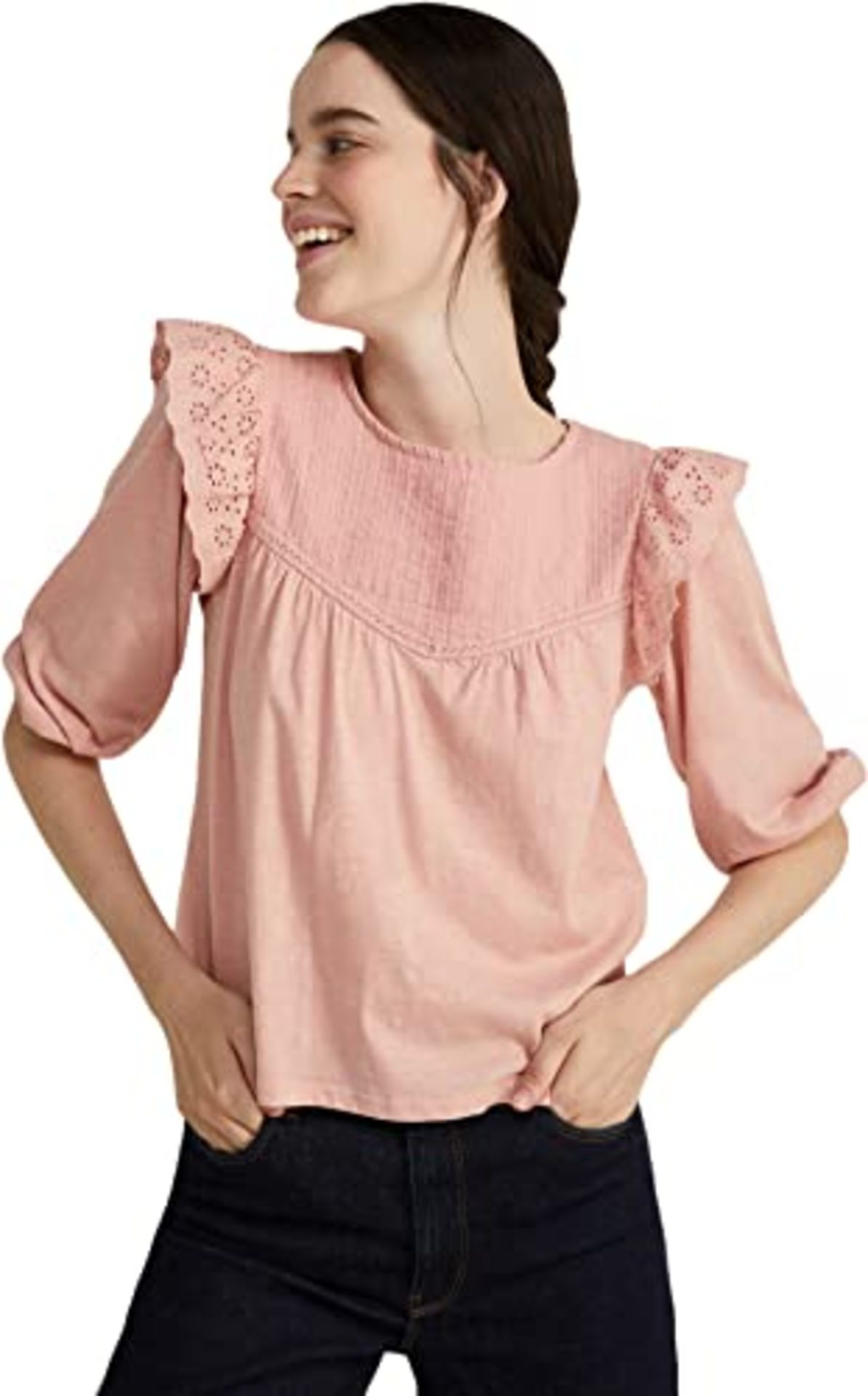 Springfield Pleated Bicolor Blouse T-Shirt, Pink, XS Woman