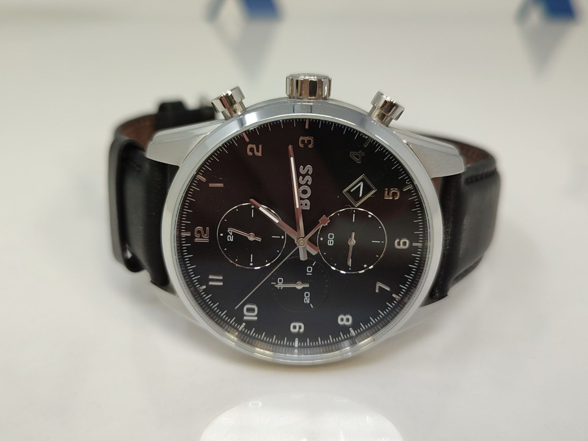 RRP £239.00 BOSS Chronograph Quartz Watch for Men with Black Leather Strap - 1513782 - Image 2 of 6