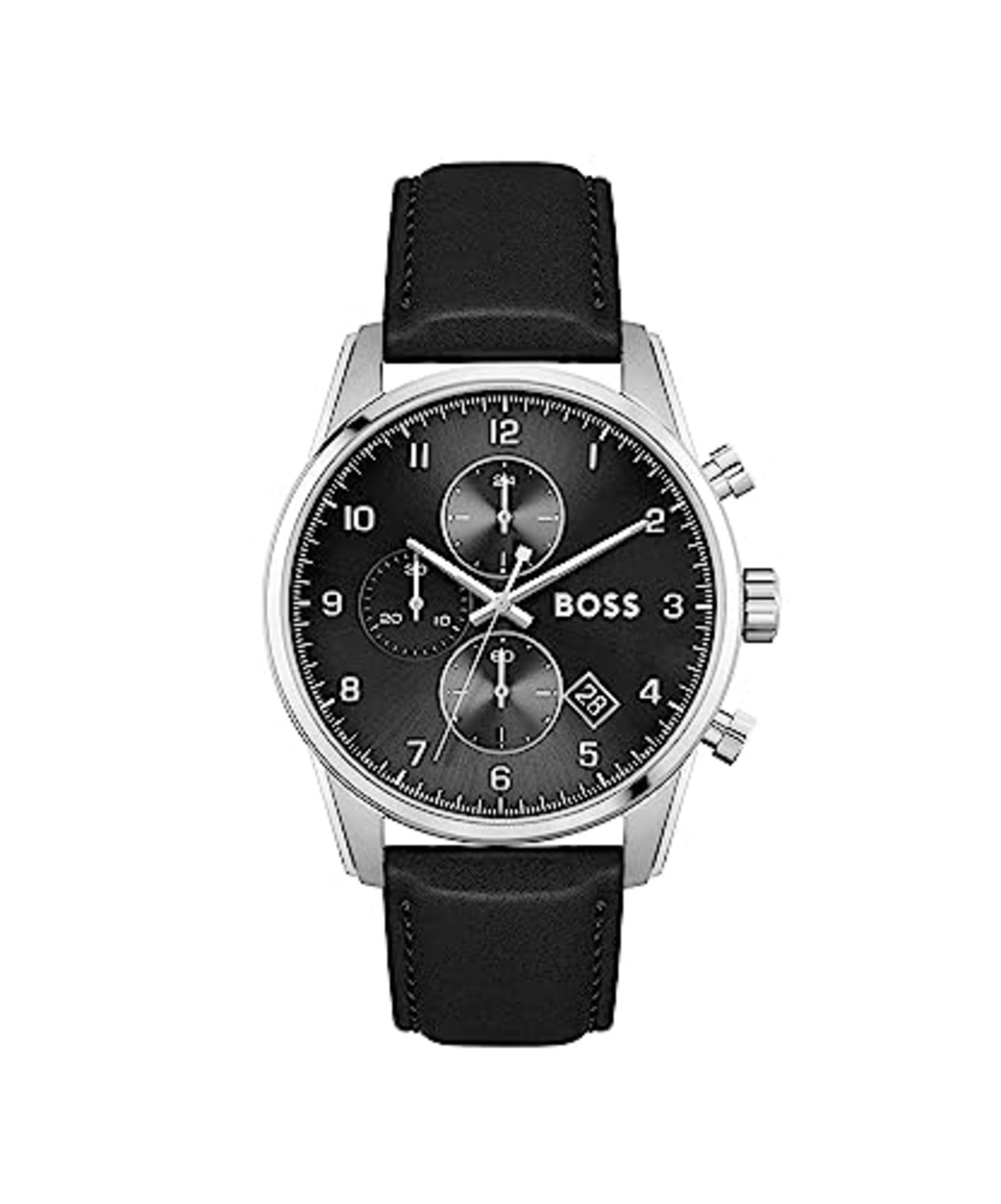 RRP £239.00 BOSS Chronograph Quartz Watch for Men with Black Leather Strap - 1513782