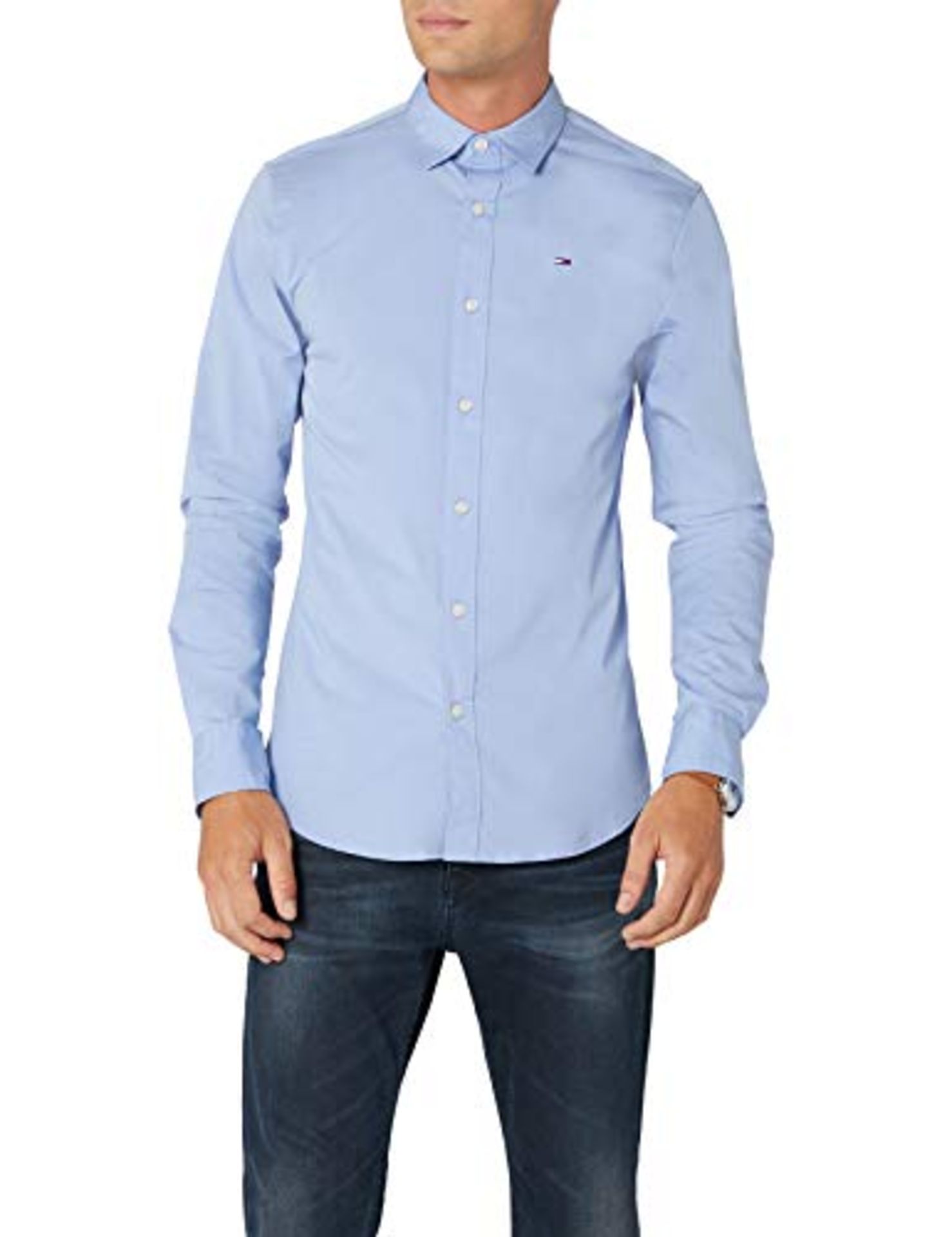 Tommy Jeans Men's Original Stretch Long - Regular Slim Fit Casual Shirt Blue (LAVENDER