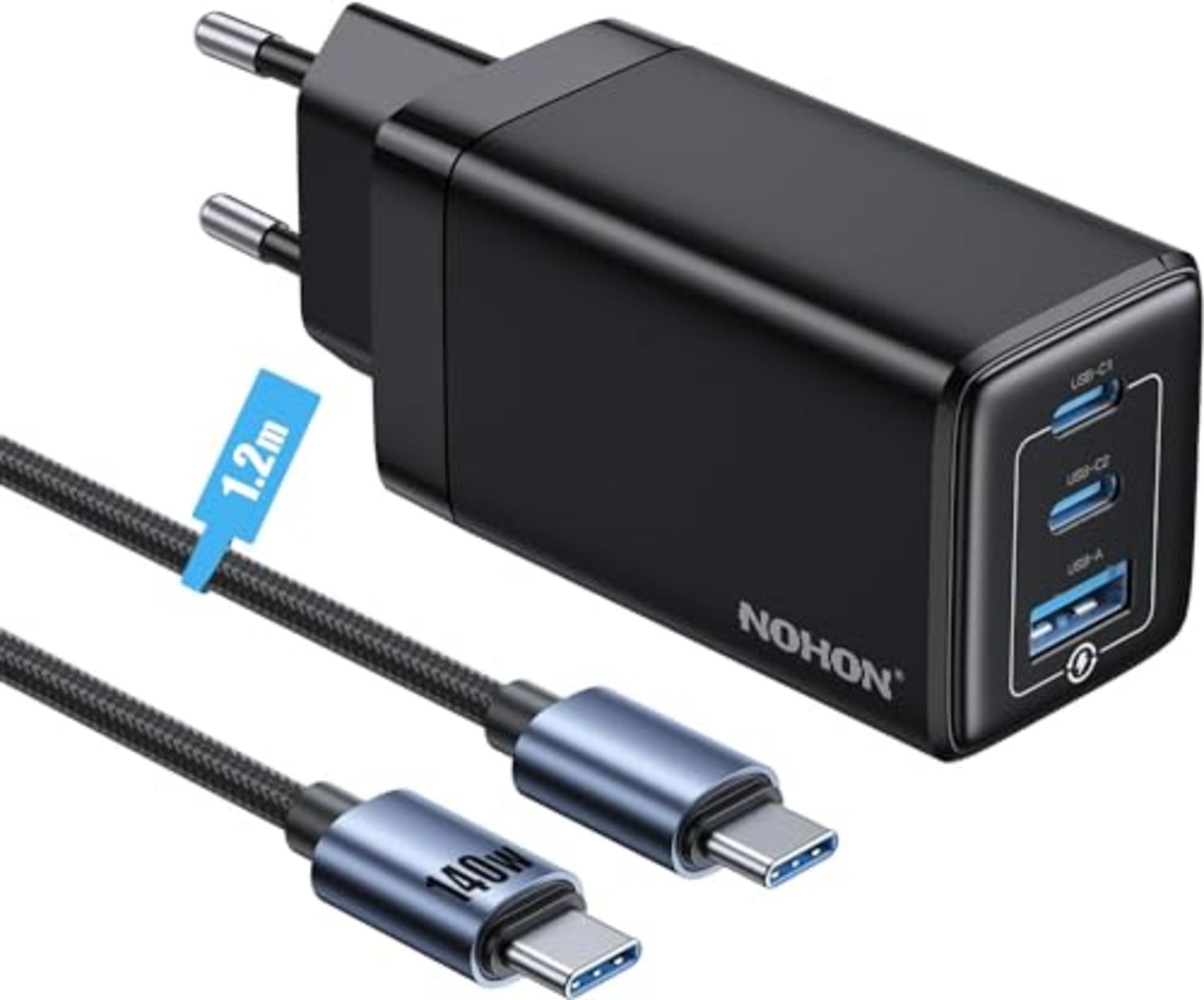 NOHON Quick USB-C Charger USB Plug: 65W GaN 3 Ports Ultra Charger PD3.0 with 140W USB