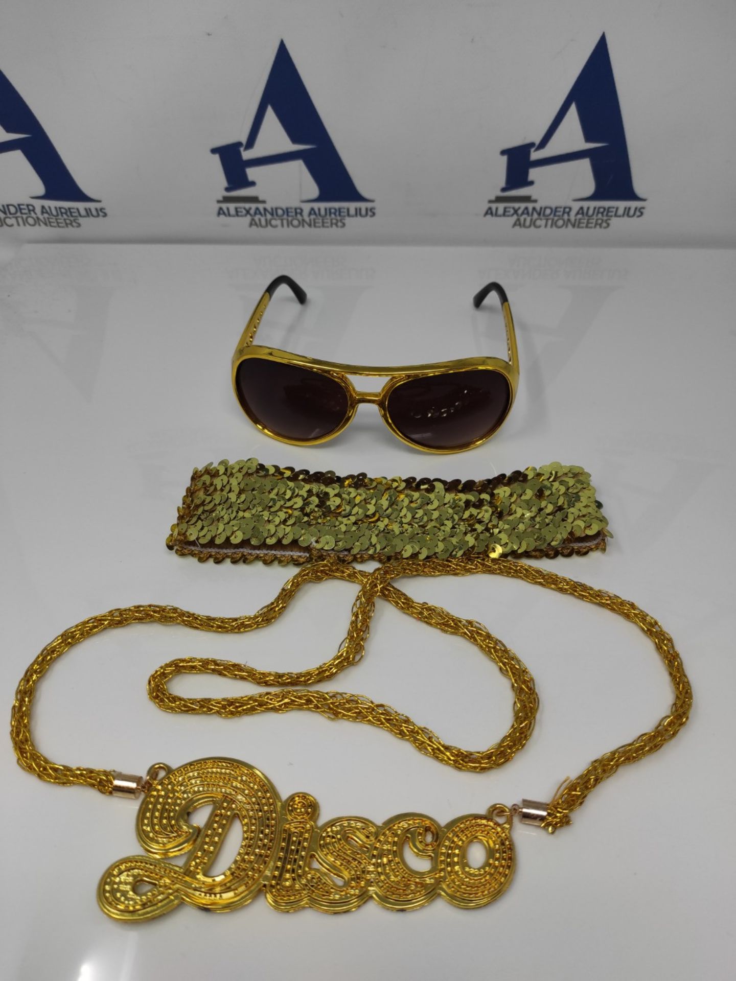 TOPJOWGA 4 Piece Disco Accessories Costume Jewellery Set, 1970s Golden Disco Accessori