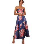 RRP £125.00 Chi Chi London Women's Strapless Dress with Floral Pattern in Navy Blue Cocktail Dress