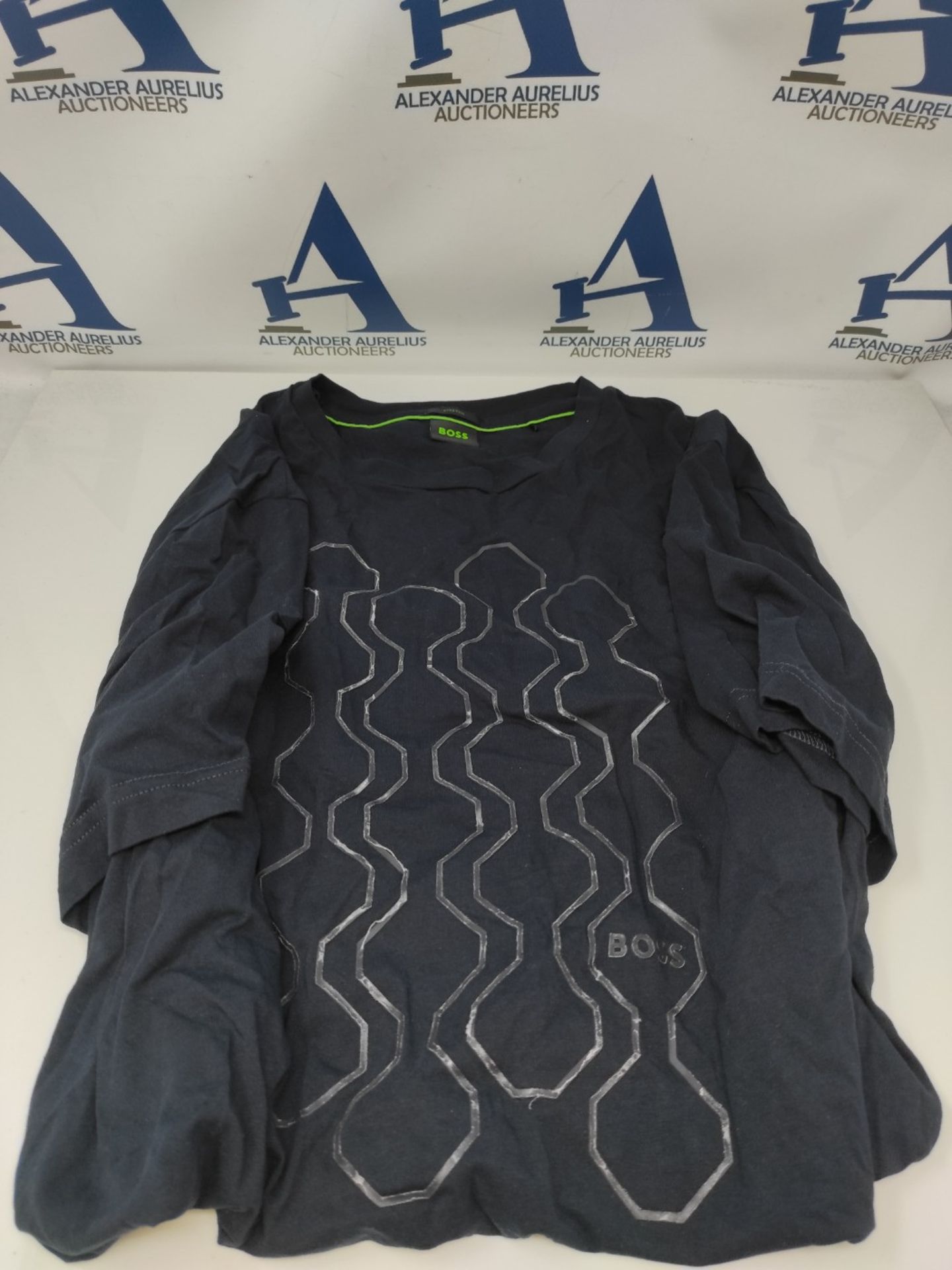 BOSS Men's Tee 5 T-shirt made of stretch cotton with mirrored artwork Dark Blue XL