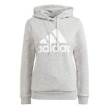 adidas W Bl FL HD, Women's Hoodie Sweatshirt, Medium Grey Heather/White, XL