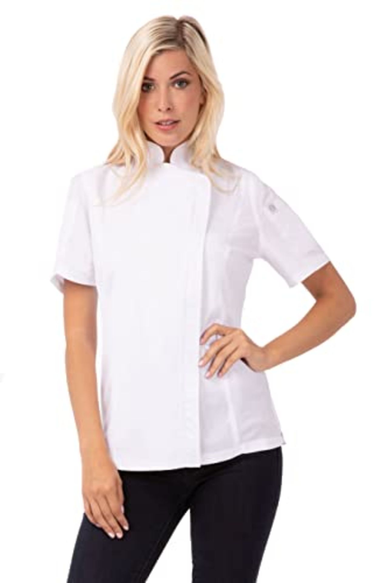 Chef Works BB052-M Women's Springfield Zip Chefs Jacket, Medium Size, Black/White