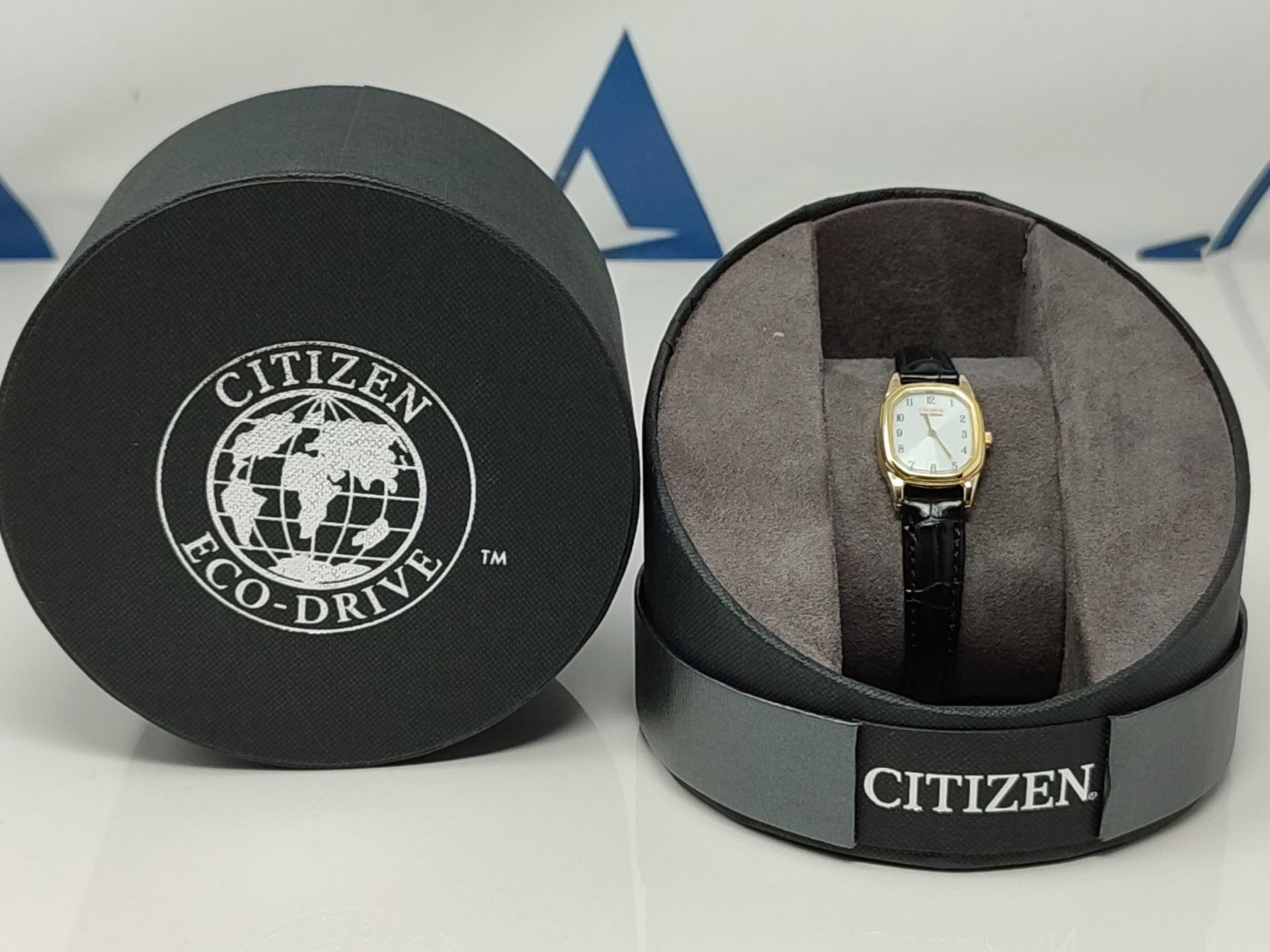 RRP £99.00 Citizen Ladies' Gold Tone Black Strap Eco-Drive Watch.