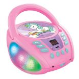 Lexibook CD Player Unicorn, AUX-in Jack, USB Port, AC or Battery-Operated, Blue/Pink,