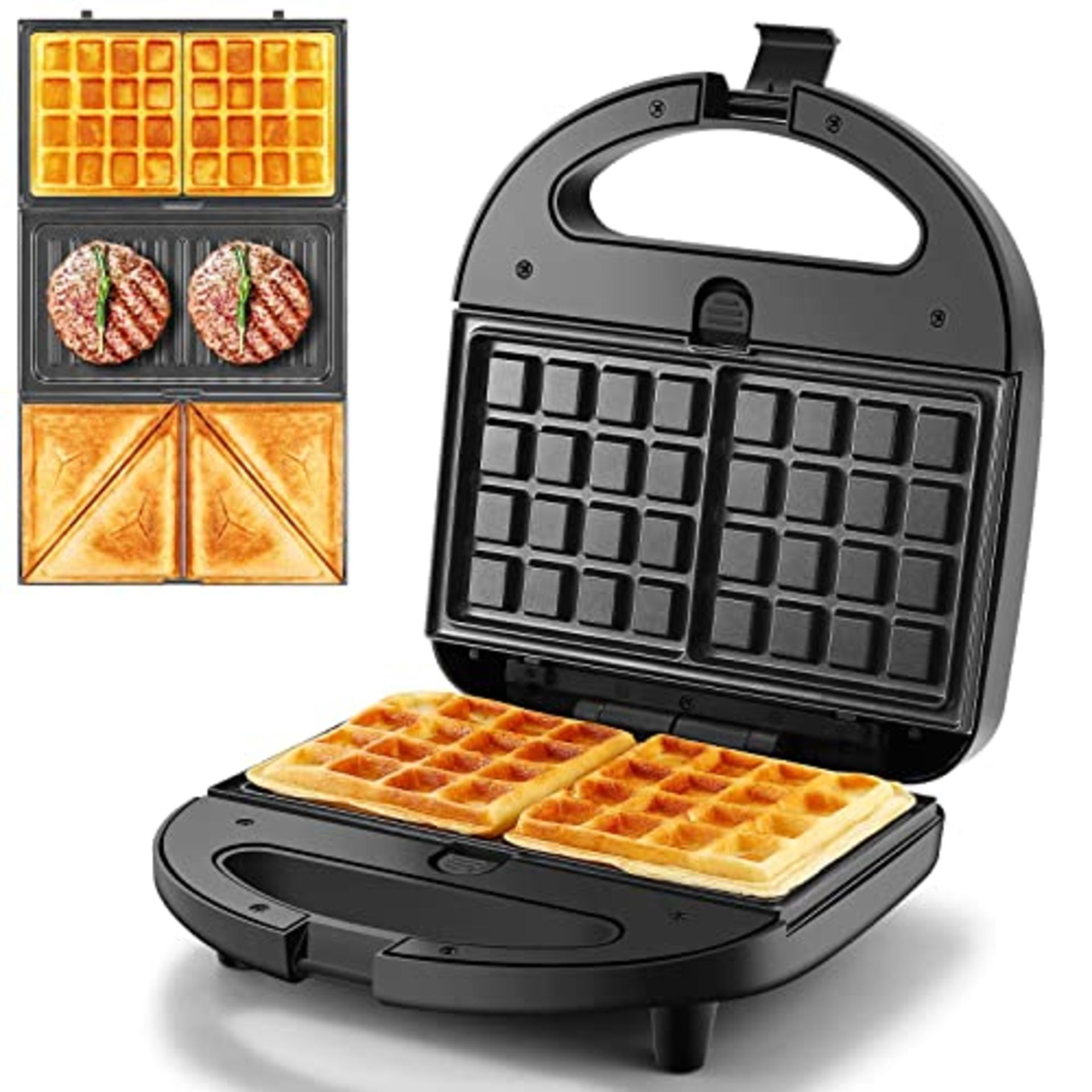 Tiastar ABS06 3-in-1, Interchangeable Non-Stick Cooking Plates, Waffle, Panini Press,