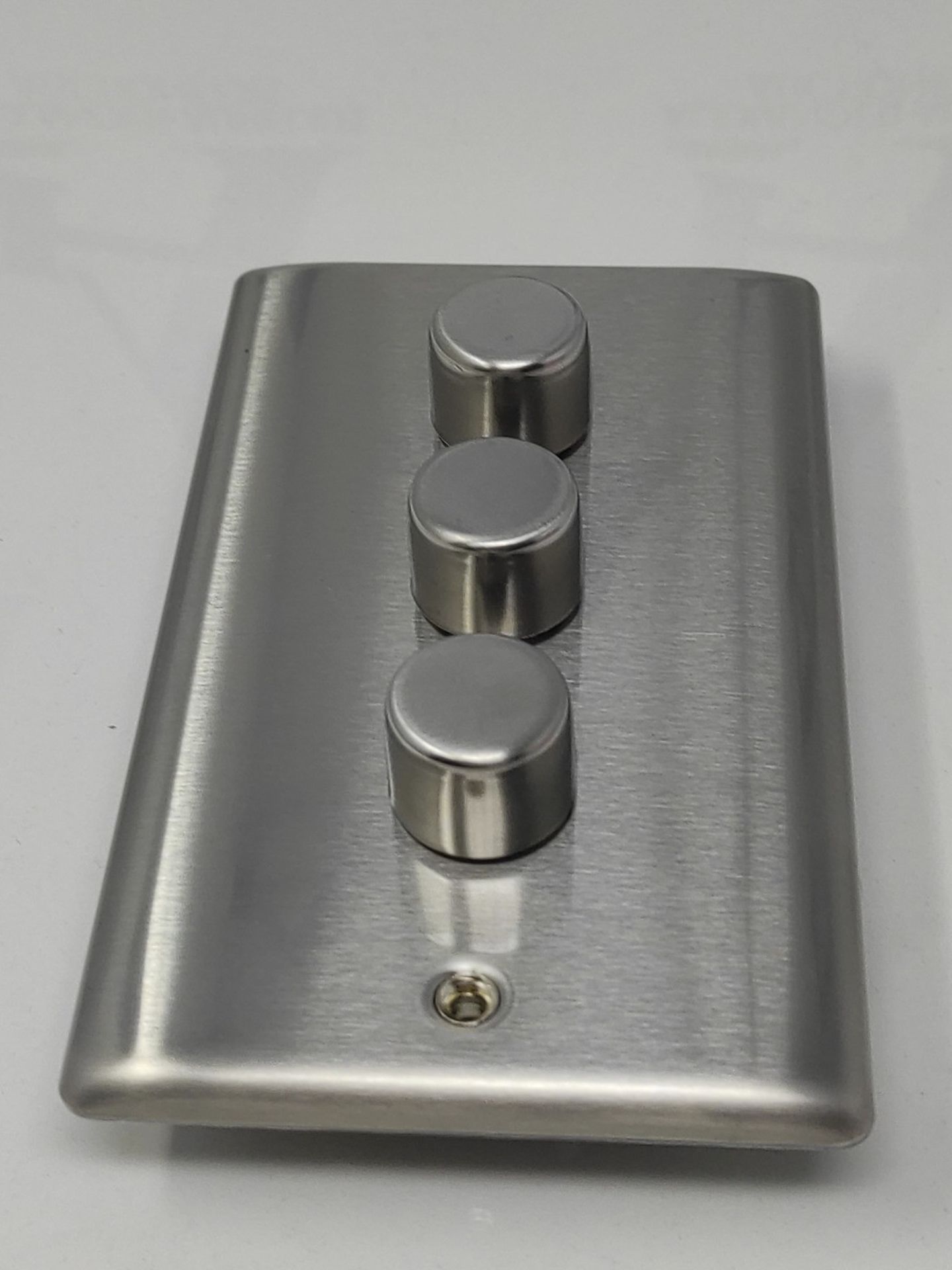 BG Electrical NBS83-01 BRUSHED STEEL 200W TRIPLE DIMMER SWITCH, 2-WAY PUSH ON/OFF, TRA - Image 2 of 3