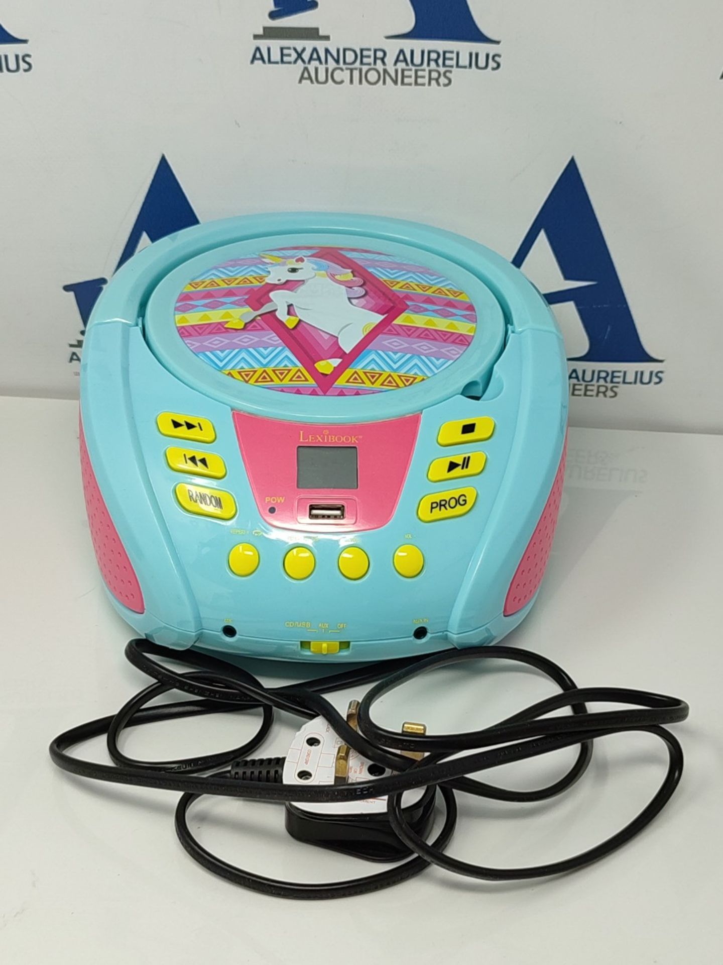 Lexibook CD Player Unicorn, AUX-in Jack, USB Port, AC or Battery-Operated, Blue/Pink, - Image 3 of 3