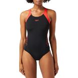 Speedo Boomstar Allover Muscleback Swimsuit, Women, Multicolor (Black/Lava Red), 30 (I