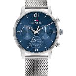 RRP £113.00 Tommy Hilfiger Men's Quartz Analog Multifunction Watch with Stainless Steel Silver Mes